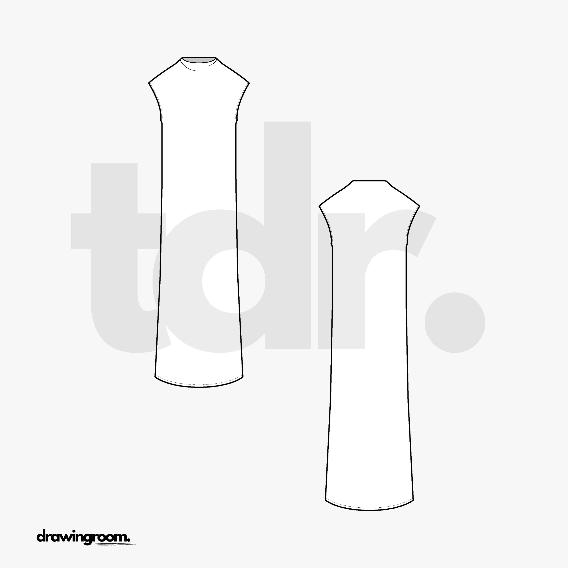 Midi Sleeveless Dress - Flat Mockup Vector