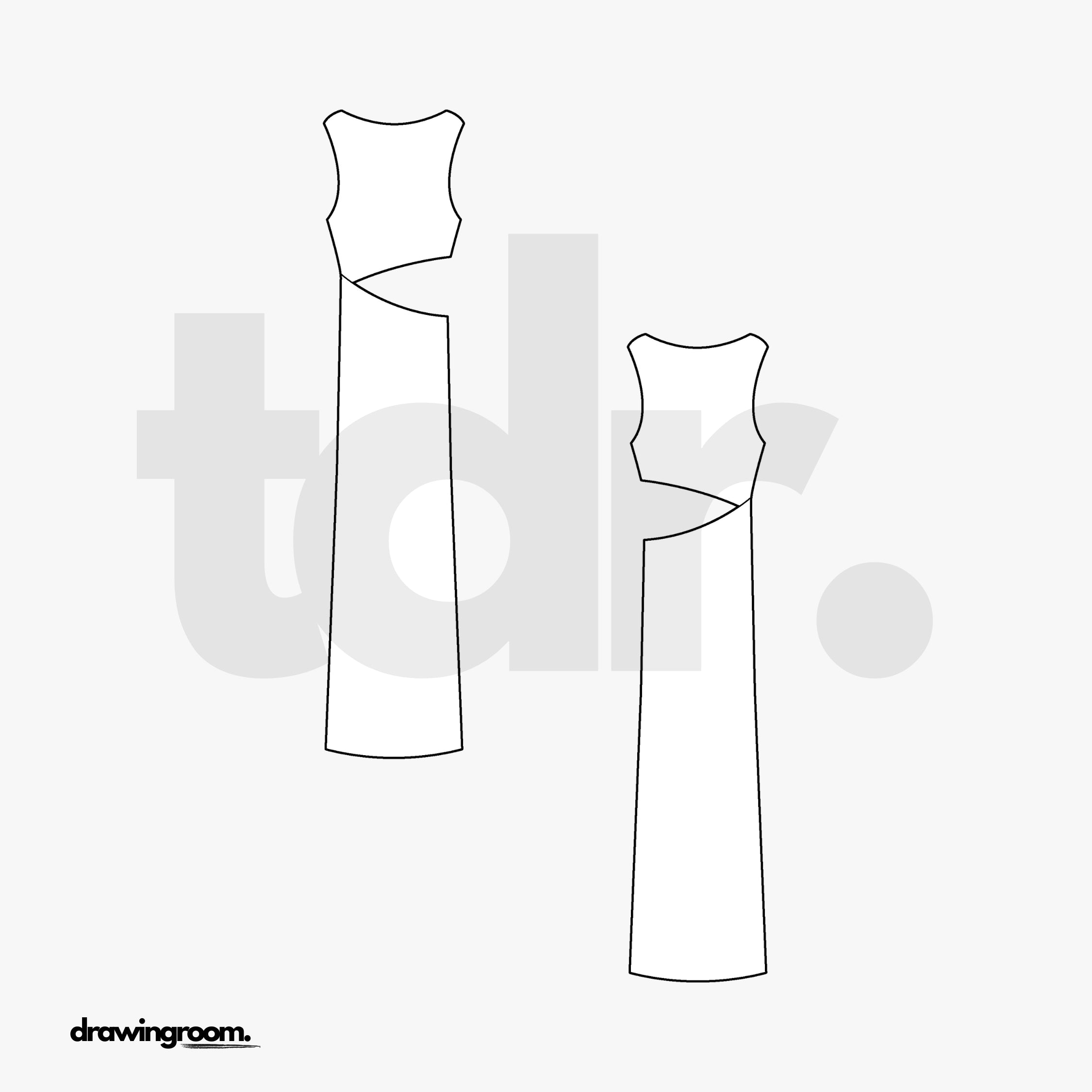 Midi Sleeveless Dress with Side Cut Out - Flat Mockup Vector