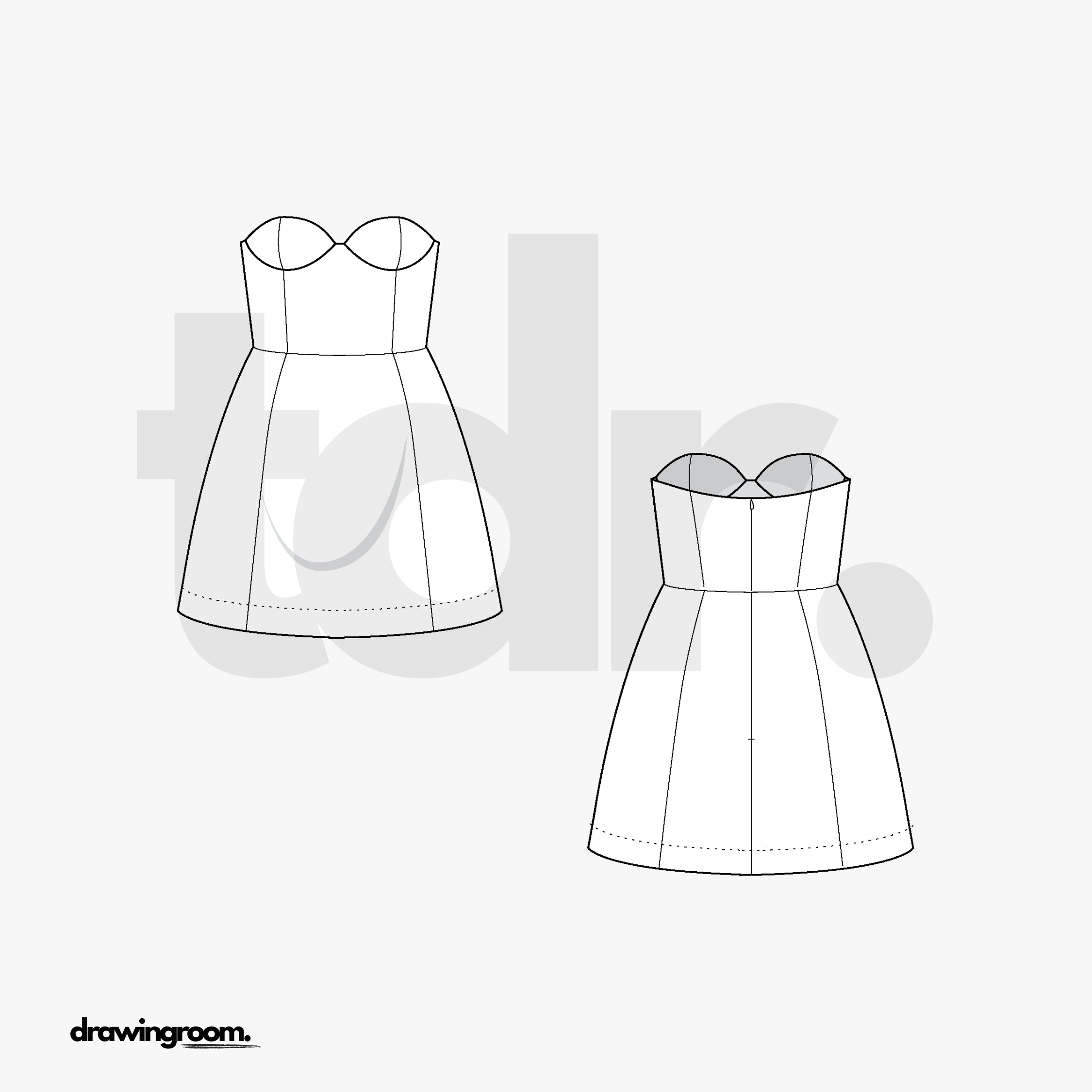 Mini A-Line Princess Cut Strapless Dress - Flat Mockup Vector