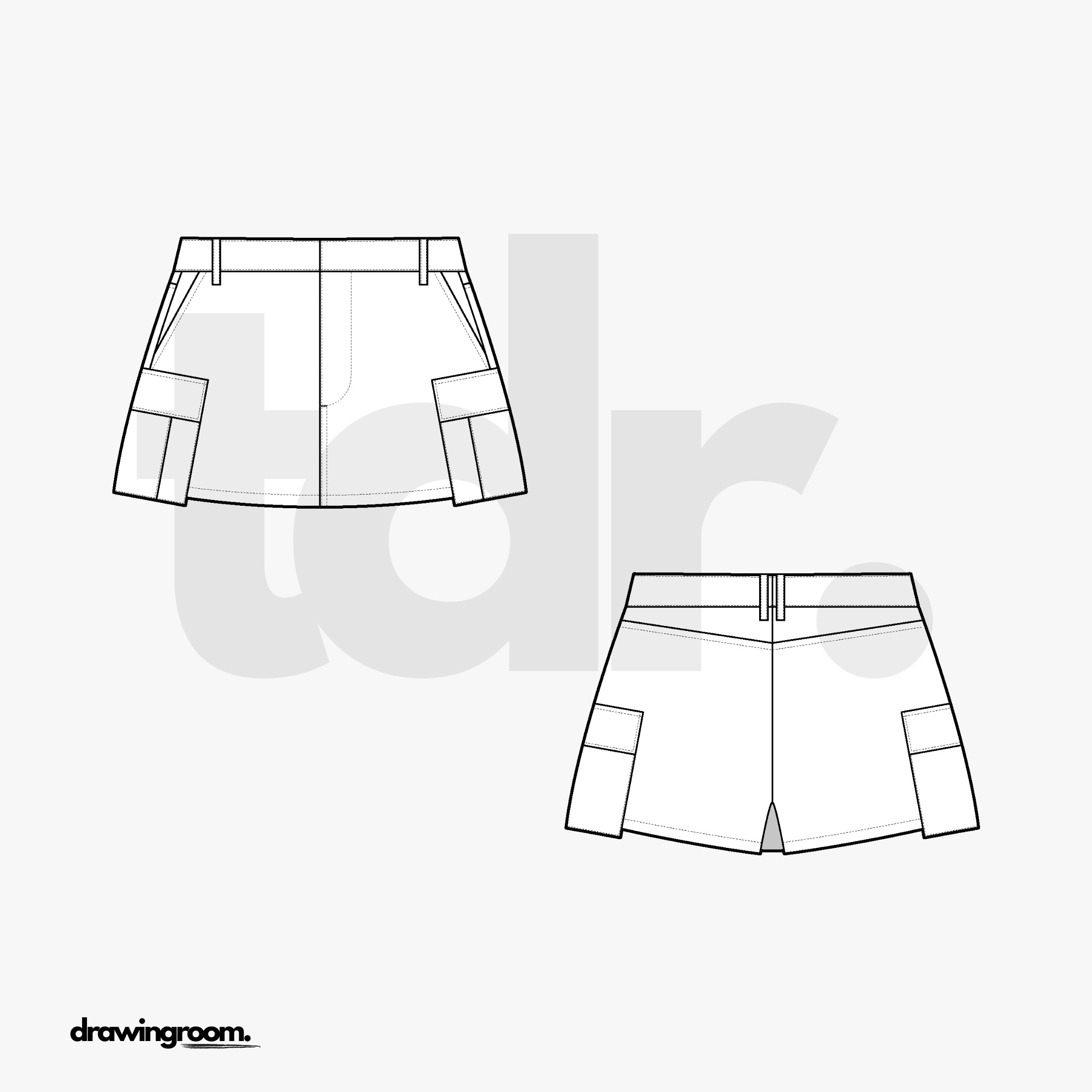 Mini Cargo Skirt with Slash Pockets - Flat Mockup Vector