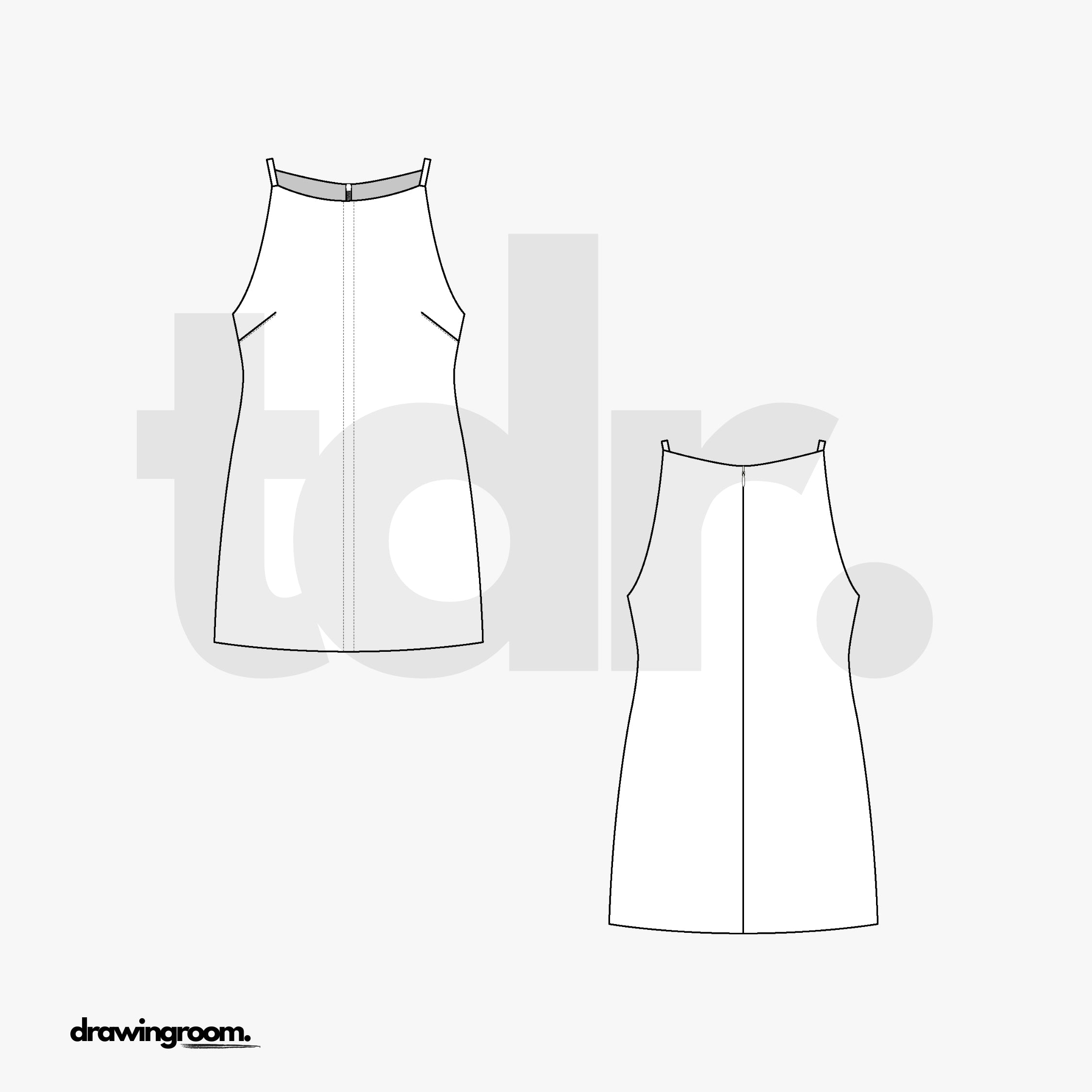 Mini Dress with Centerfront Cut and Sew Detail - Flat Mockup Vector