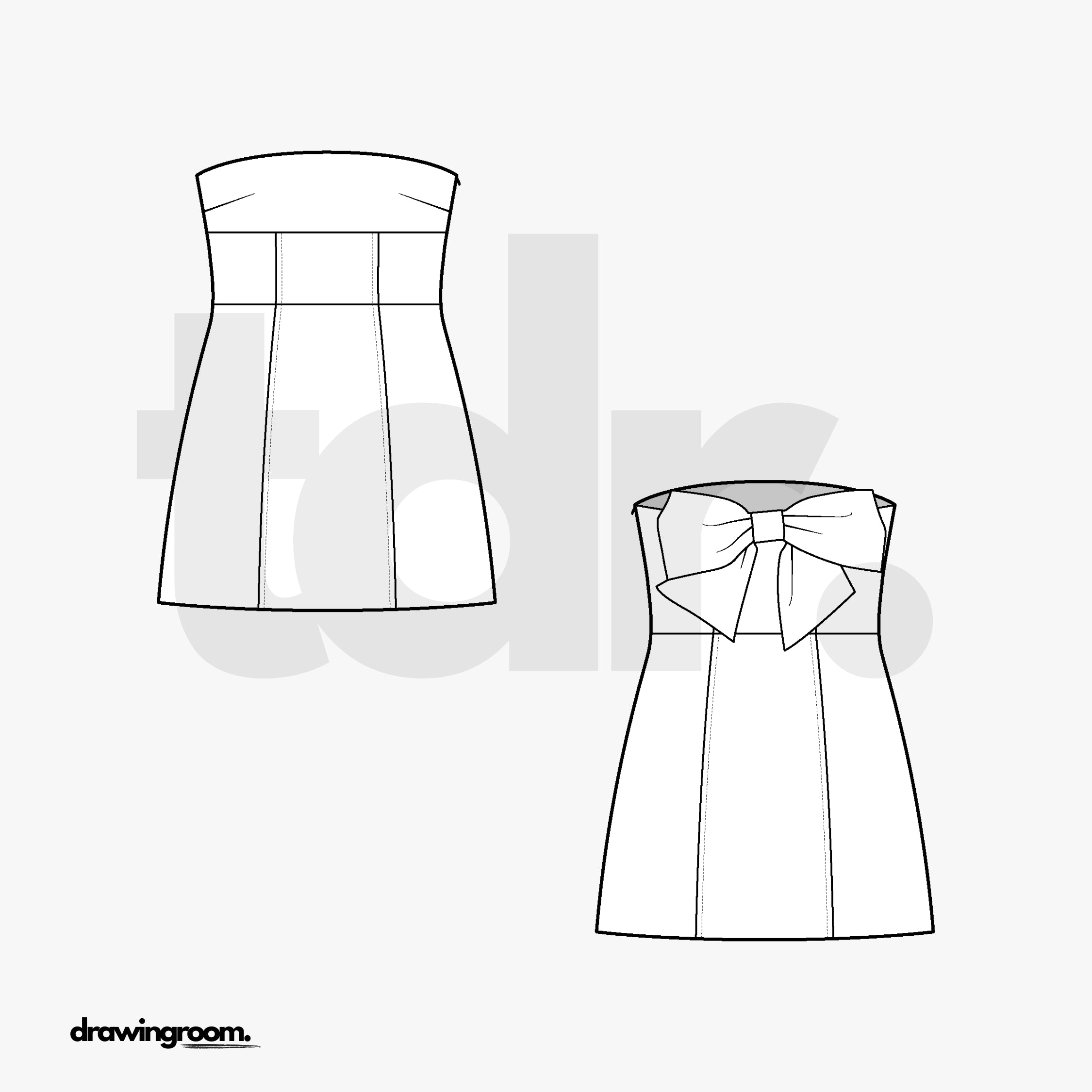 Mini Dress with Princess Seam and Back Bow - Flat Mockup Vector