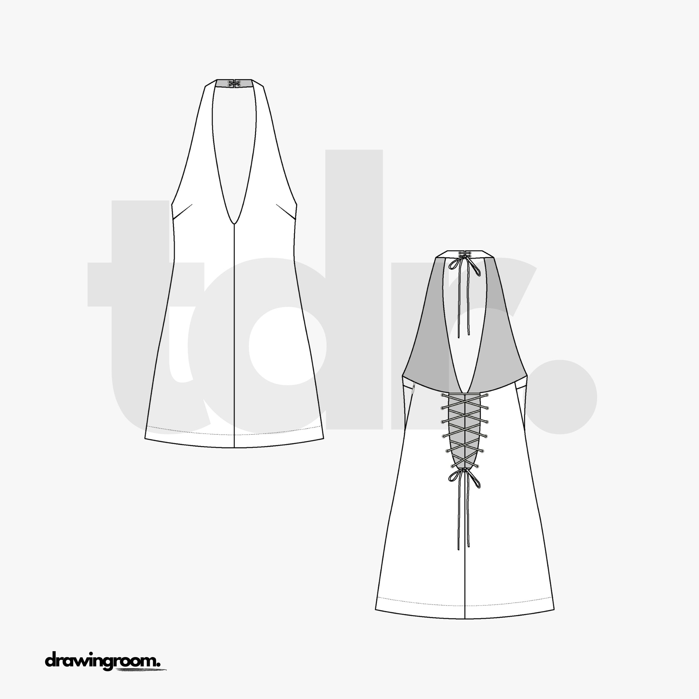 Mini Halter Dress with Tie Back - Flat Mockup Vector