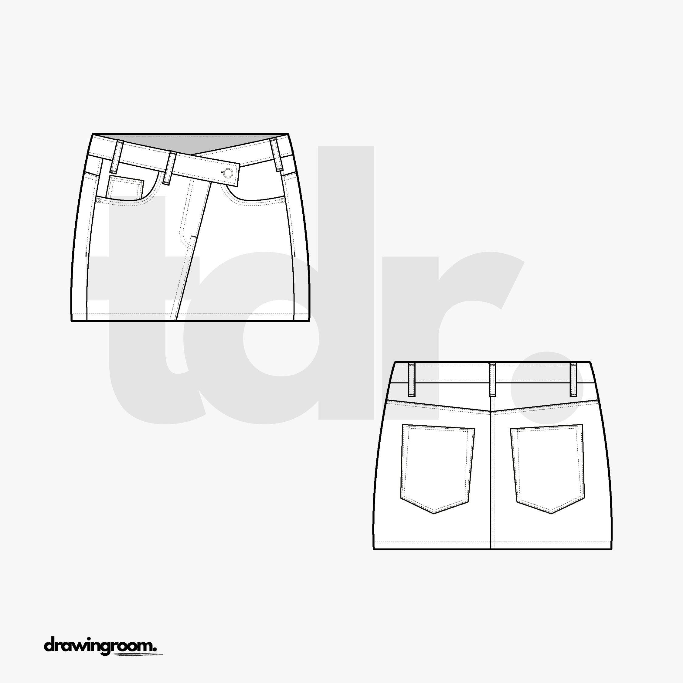 Mini Jean Skirt with Asymmetric Front - Flat Mockup Vector