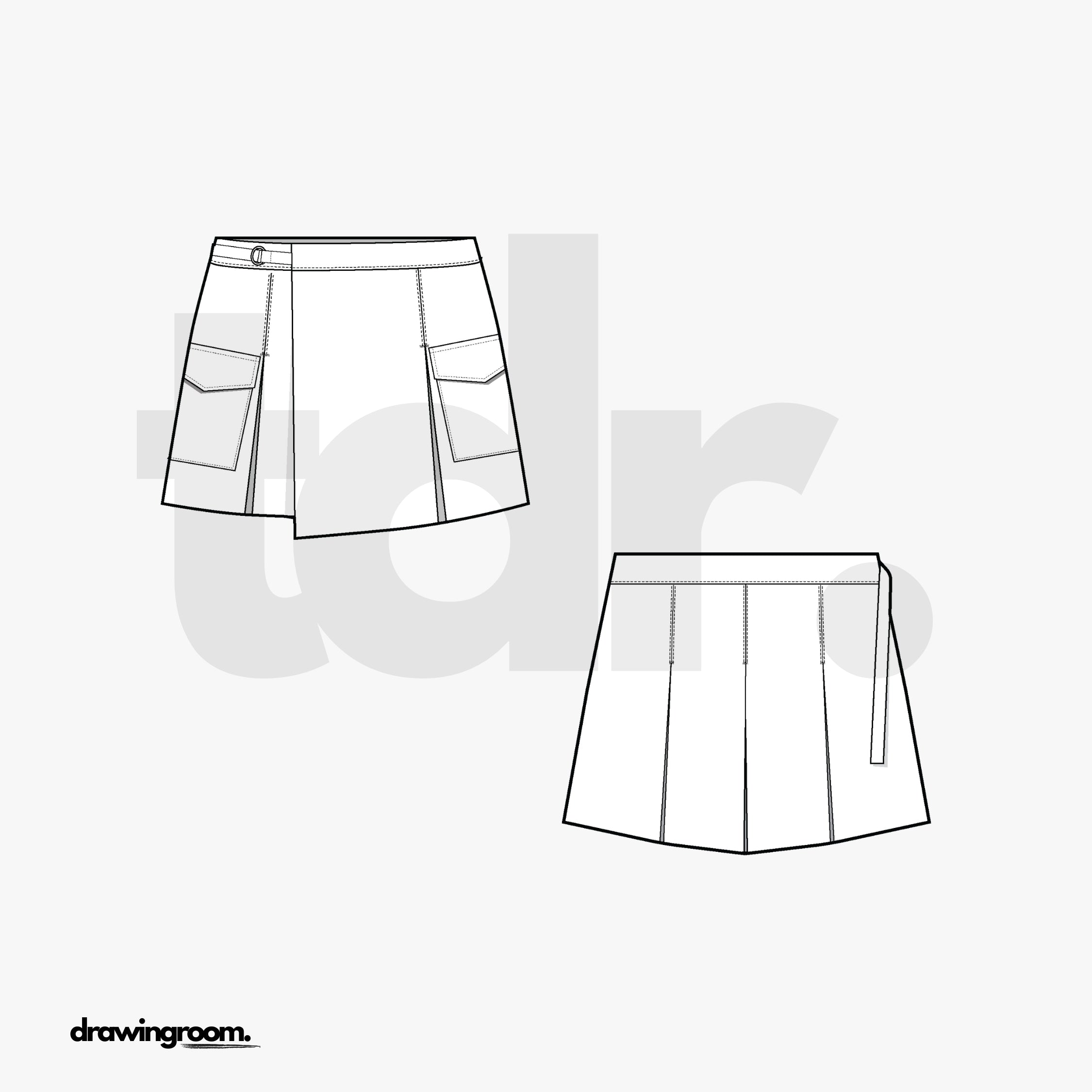 Mini Pleated Cargo Skirt - Flat Mockup Vector