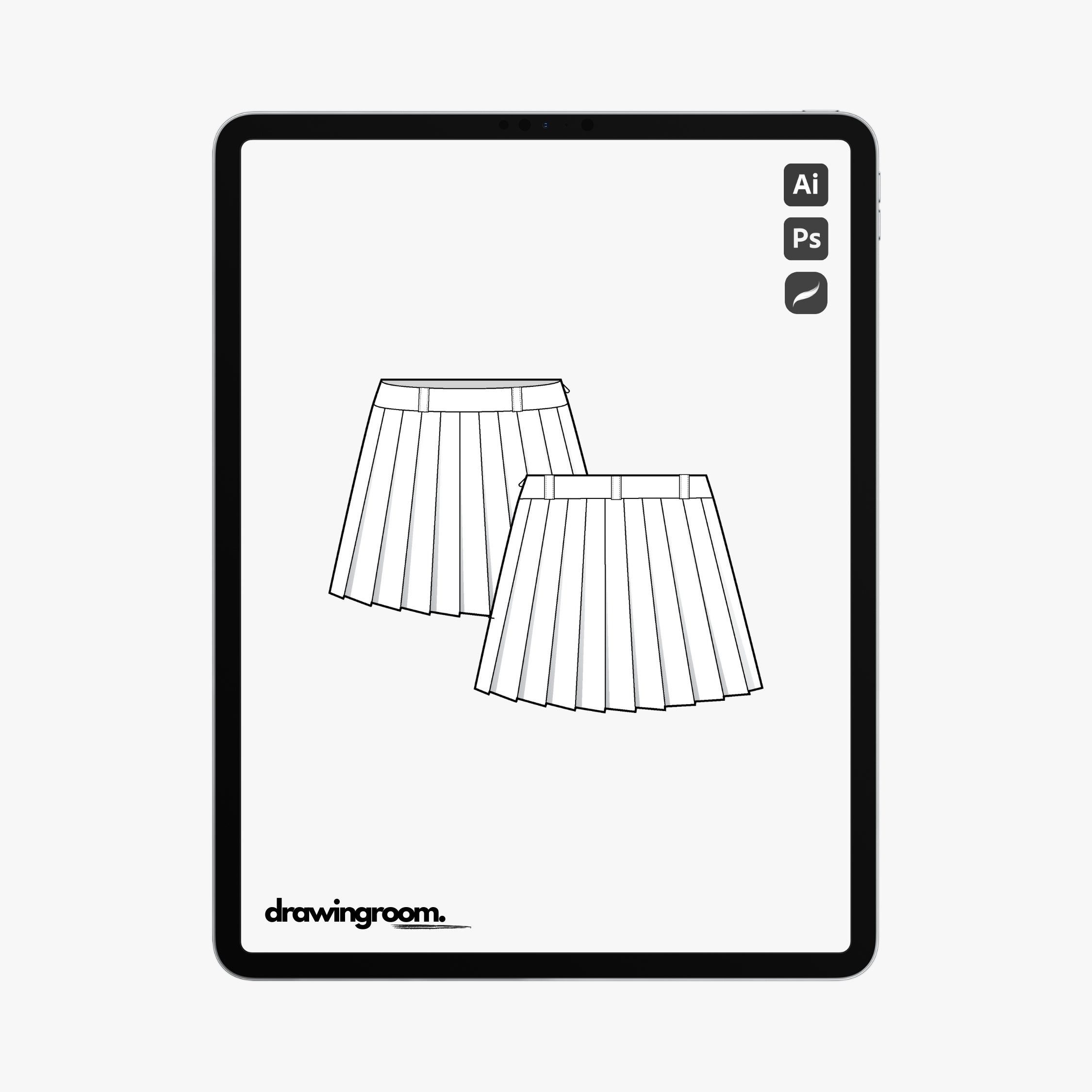 Mini Pleated Skirt - Flat Mockup Vector