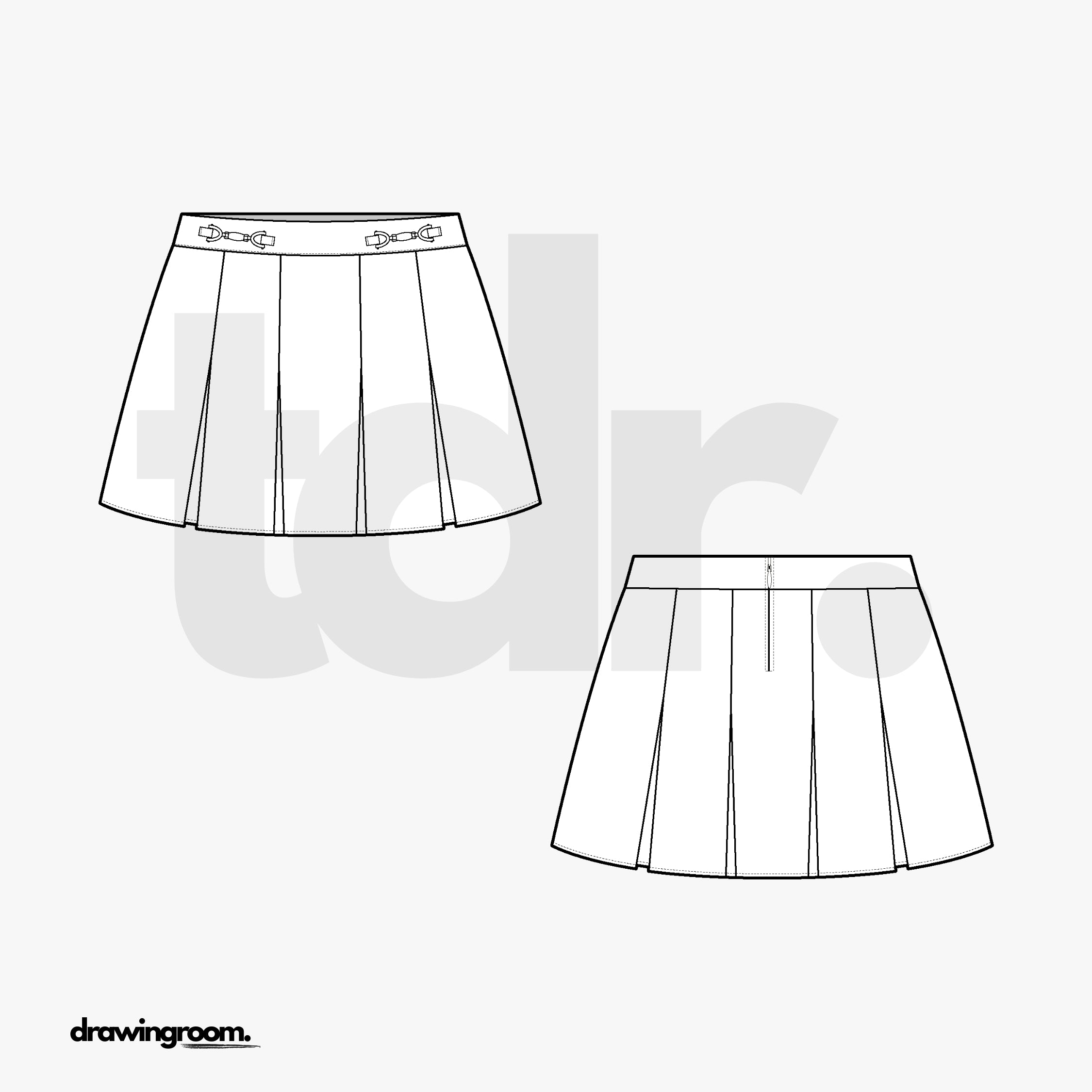 Mini Pleated Skirt with Zipper Back Closure - Flat Mockup Vector