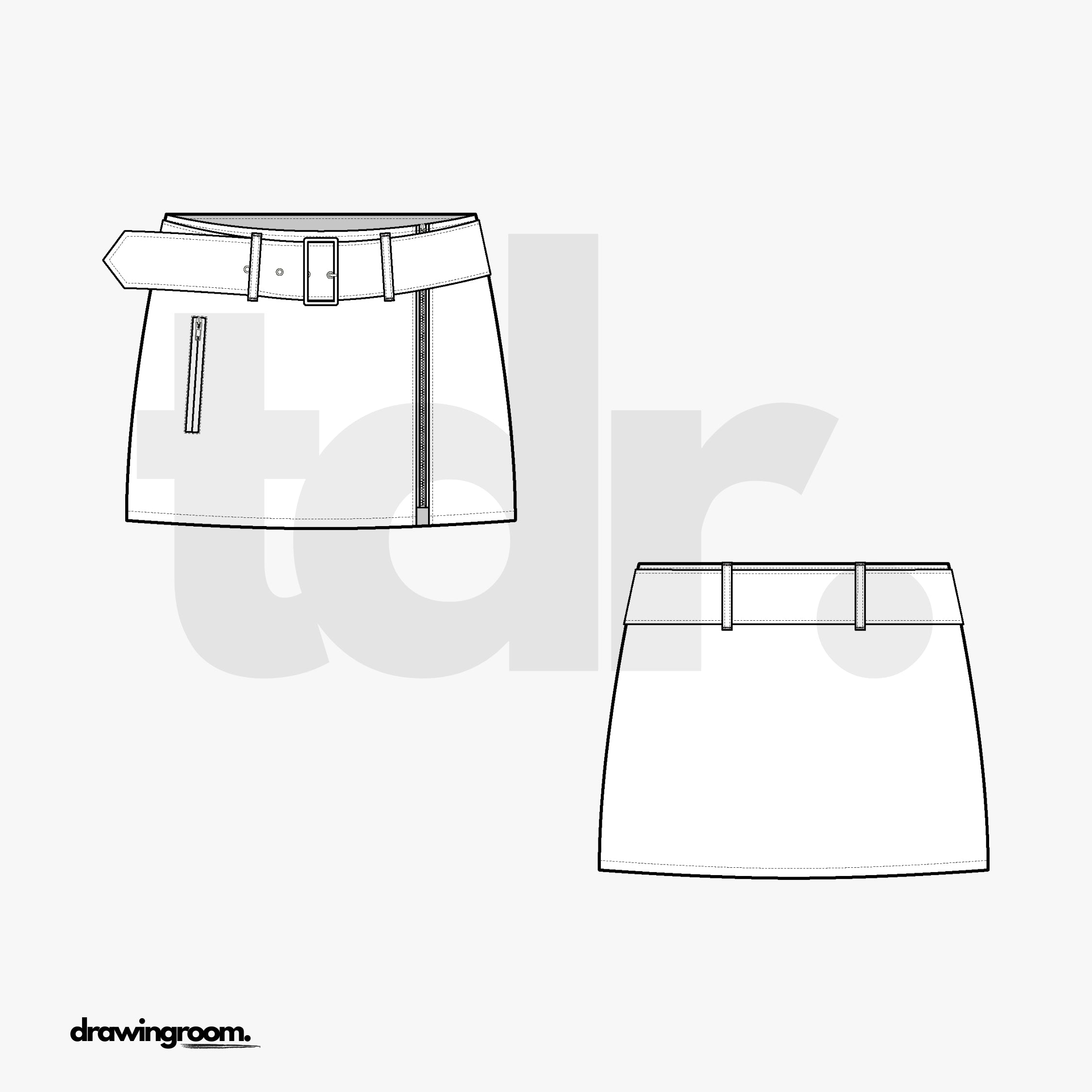 Mini Skirt with Belt and Zipper Closure - Flat Mockup Vector