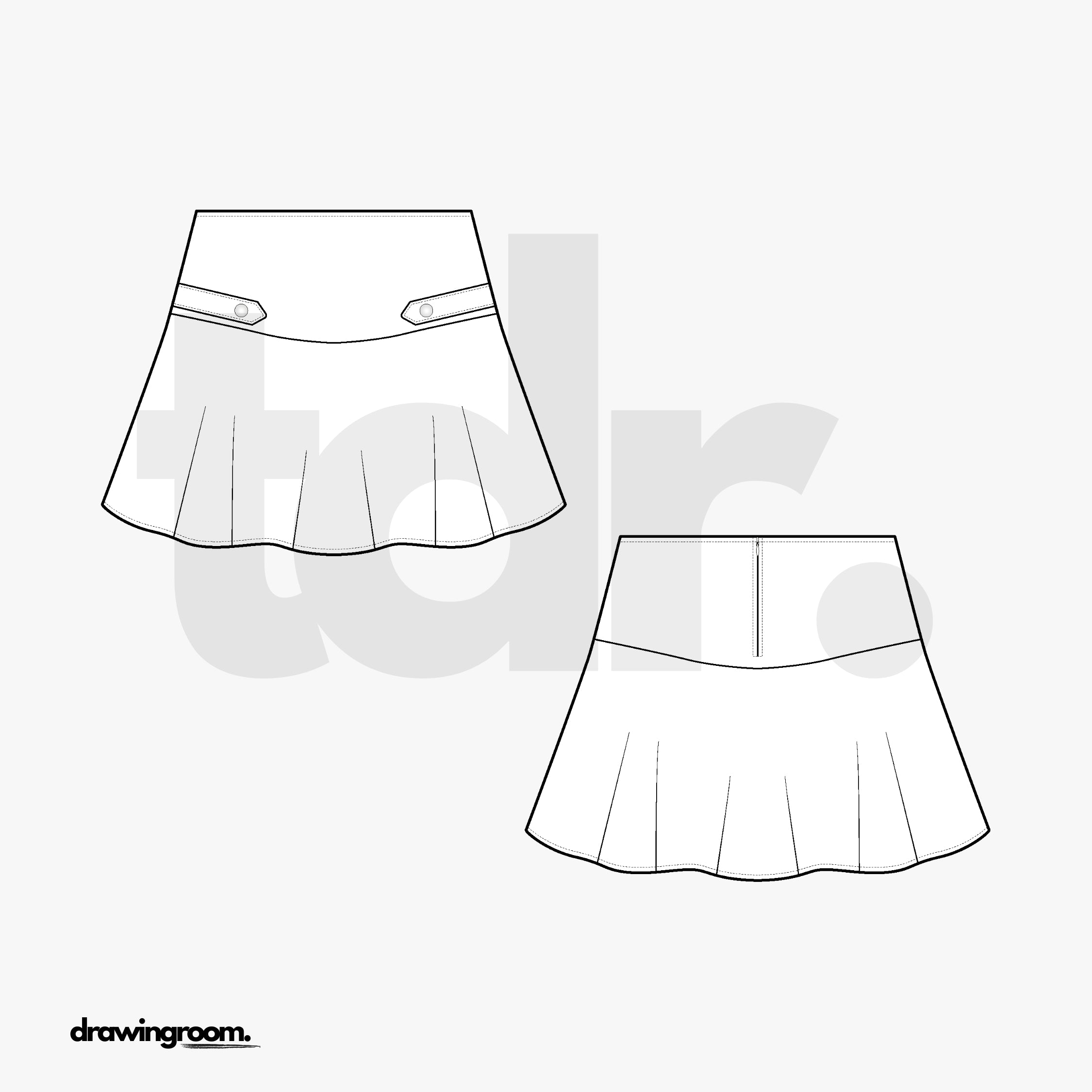 Mini Skirt with Yoke and Flounce - Flat Mockup Vector