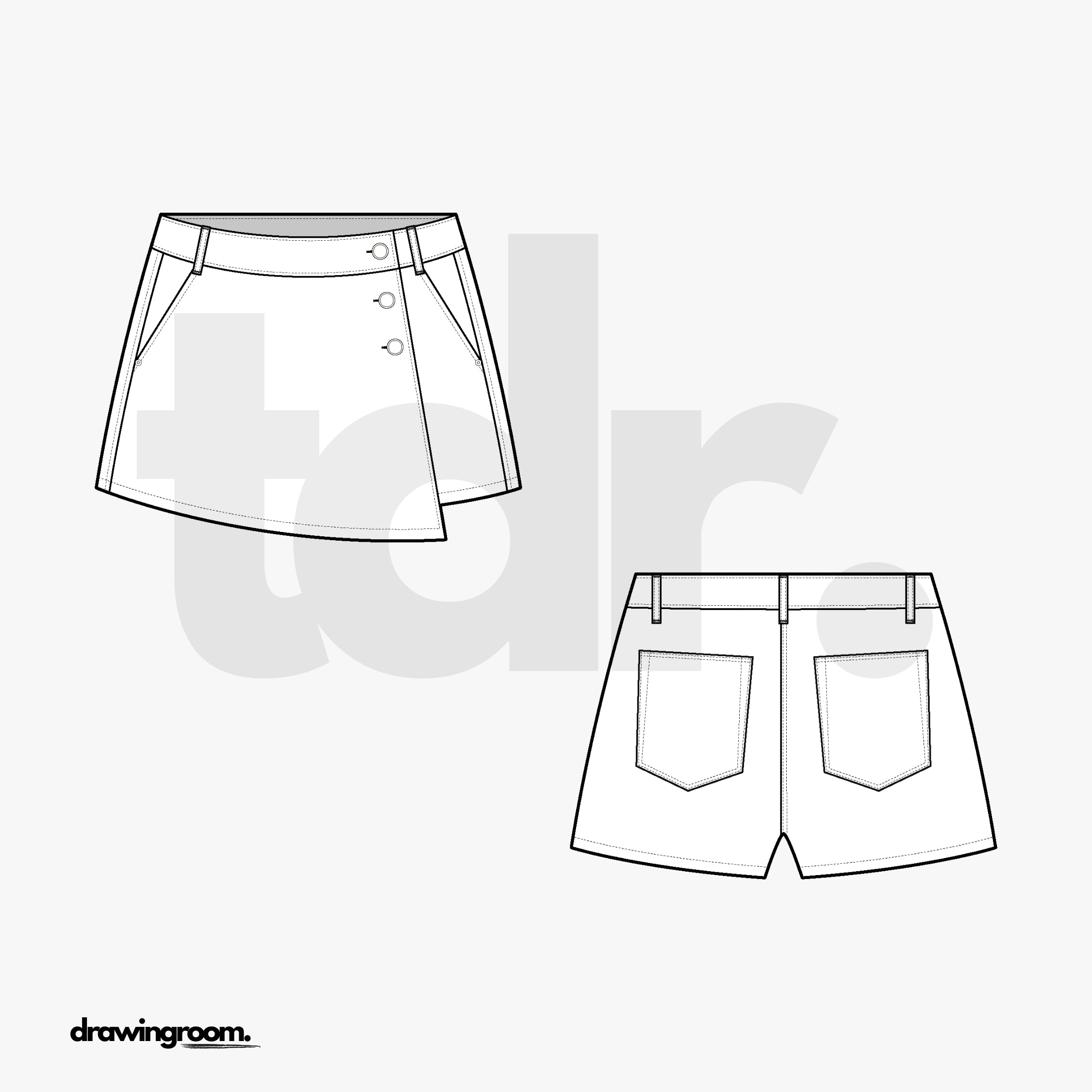 Mini Skort with Button Closure - Flat Mockup Vector