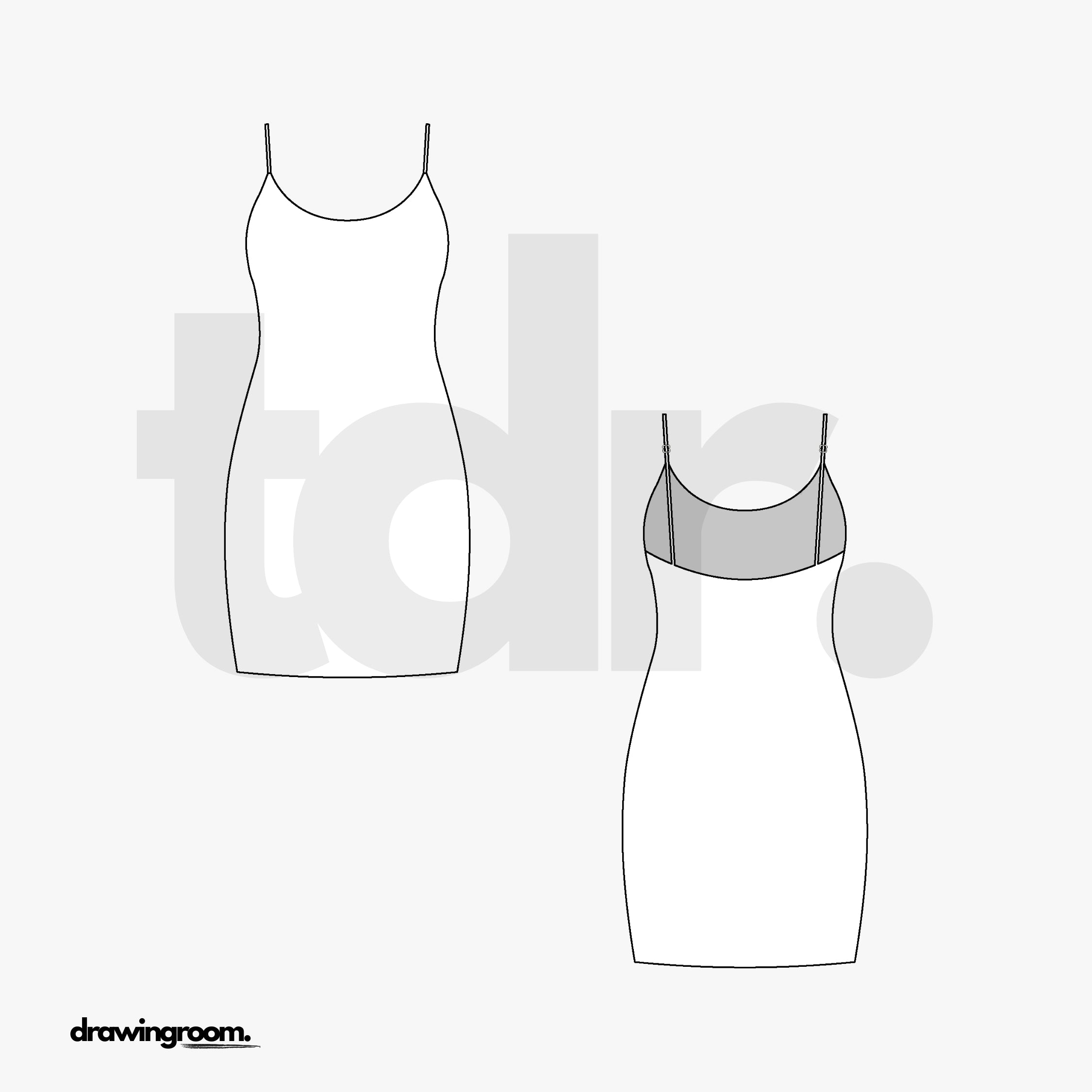 Mini Spaghetti Strap Fitted Dress - Flat Mockup Vector