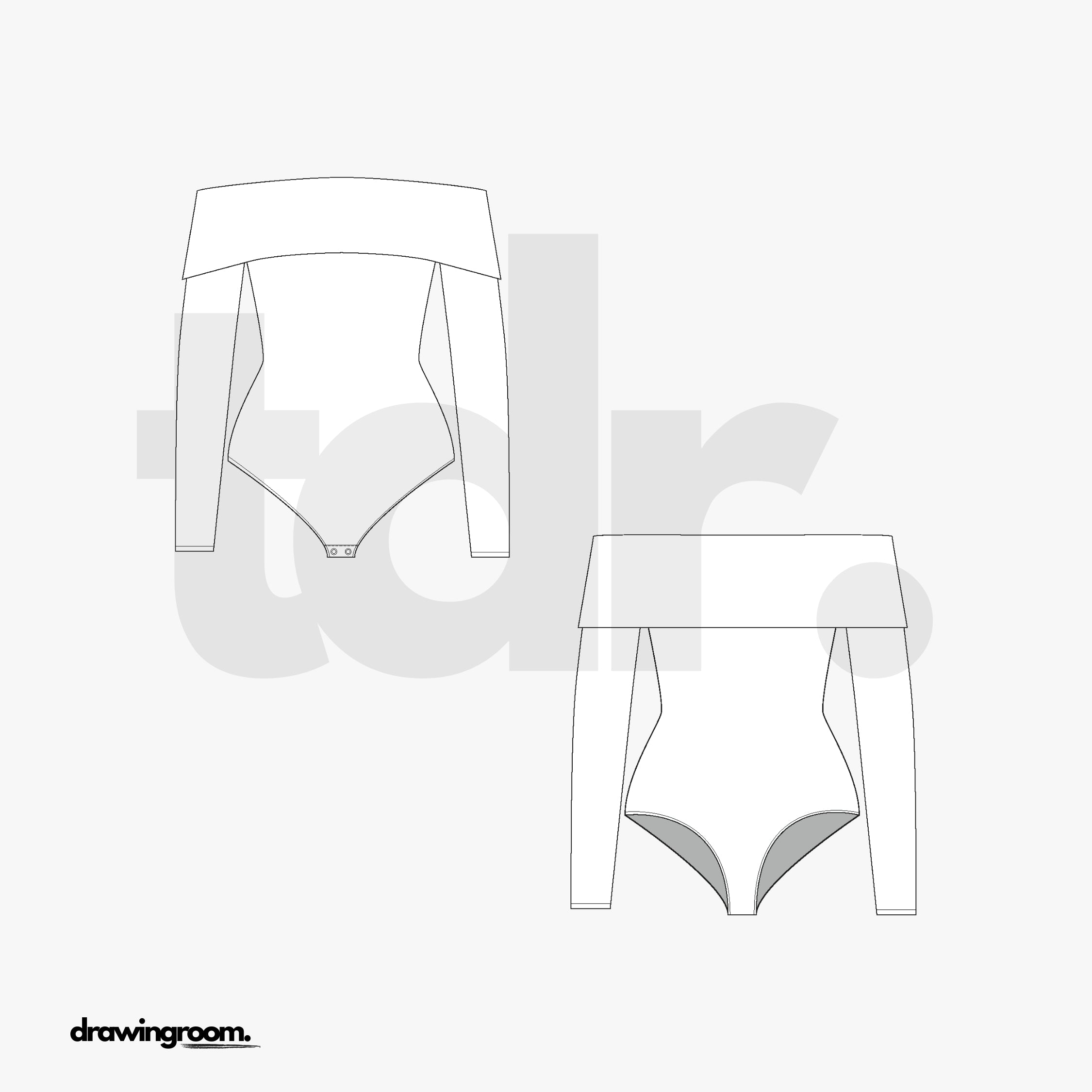 Off Shoulder Long Sleeve Thong Body Suit - Flat Mockup Vector