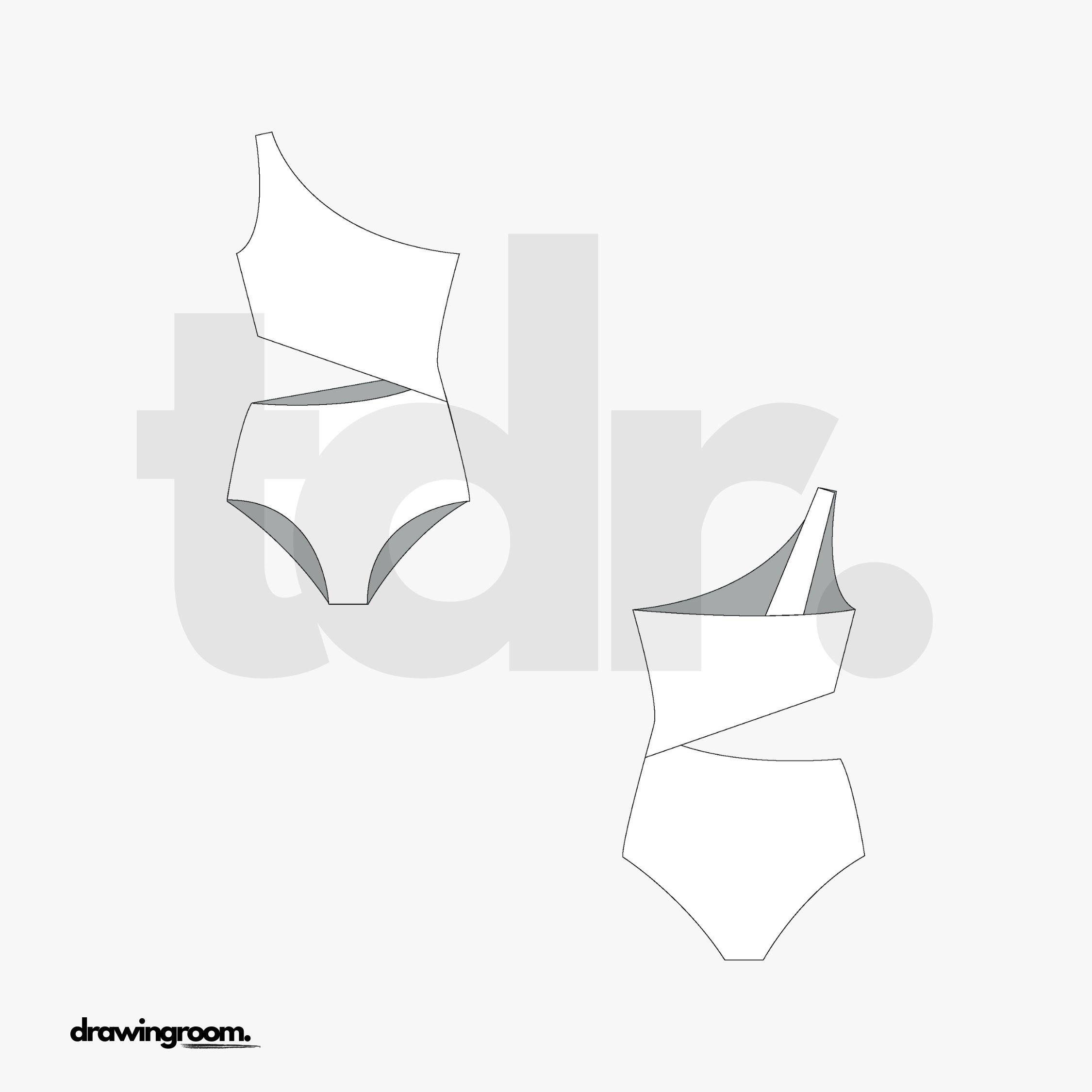 One Shoulder One Piece Swim Suit with Cutouts - Flat Mockup Vector