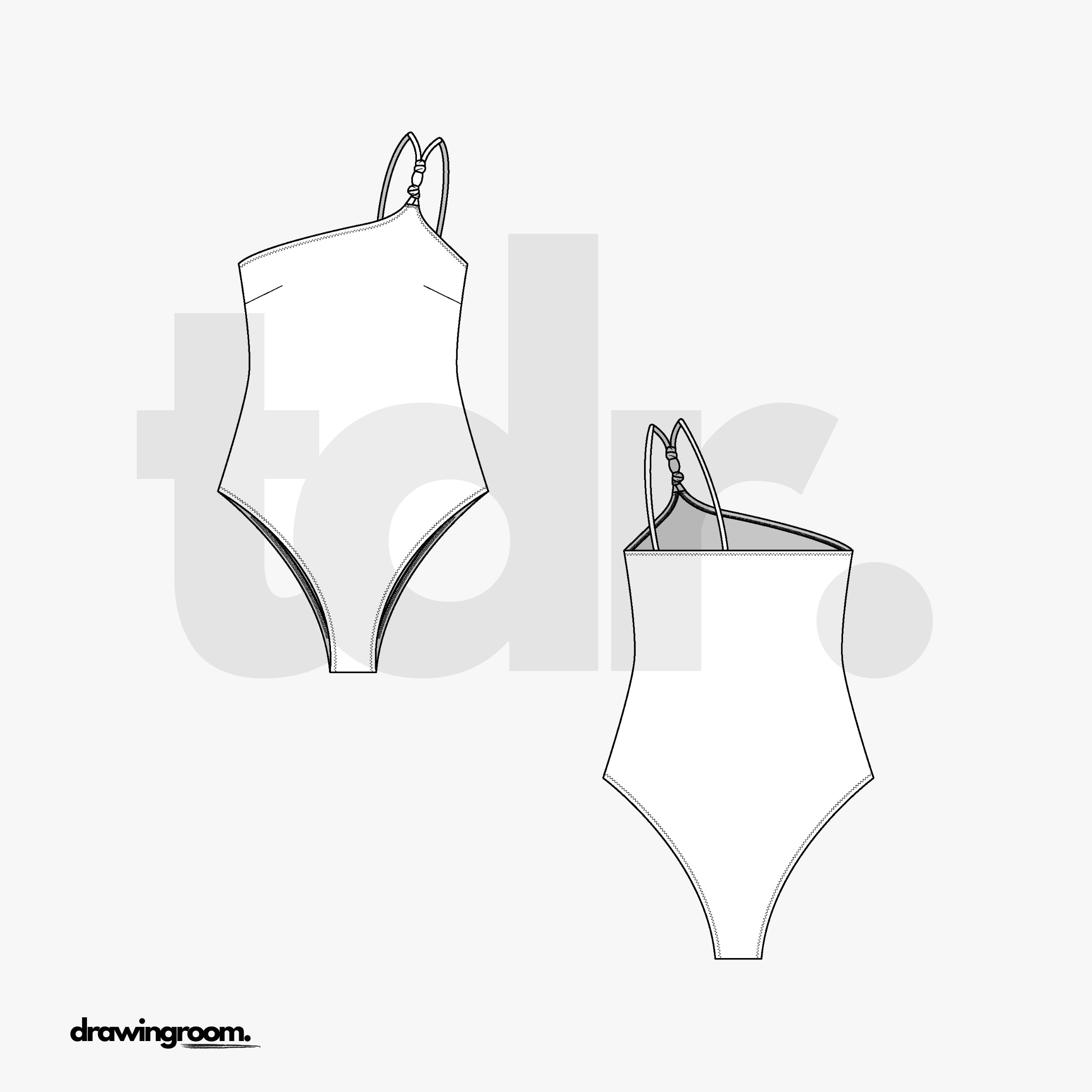 One Shoulder Spaghetti Strap One Piece Swim Suit - Flat Mockup Vector