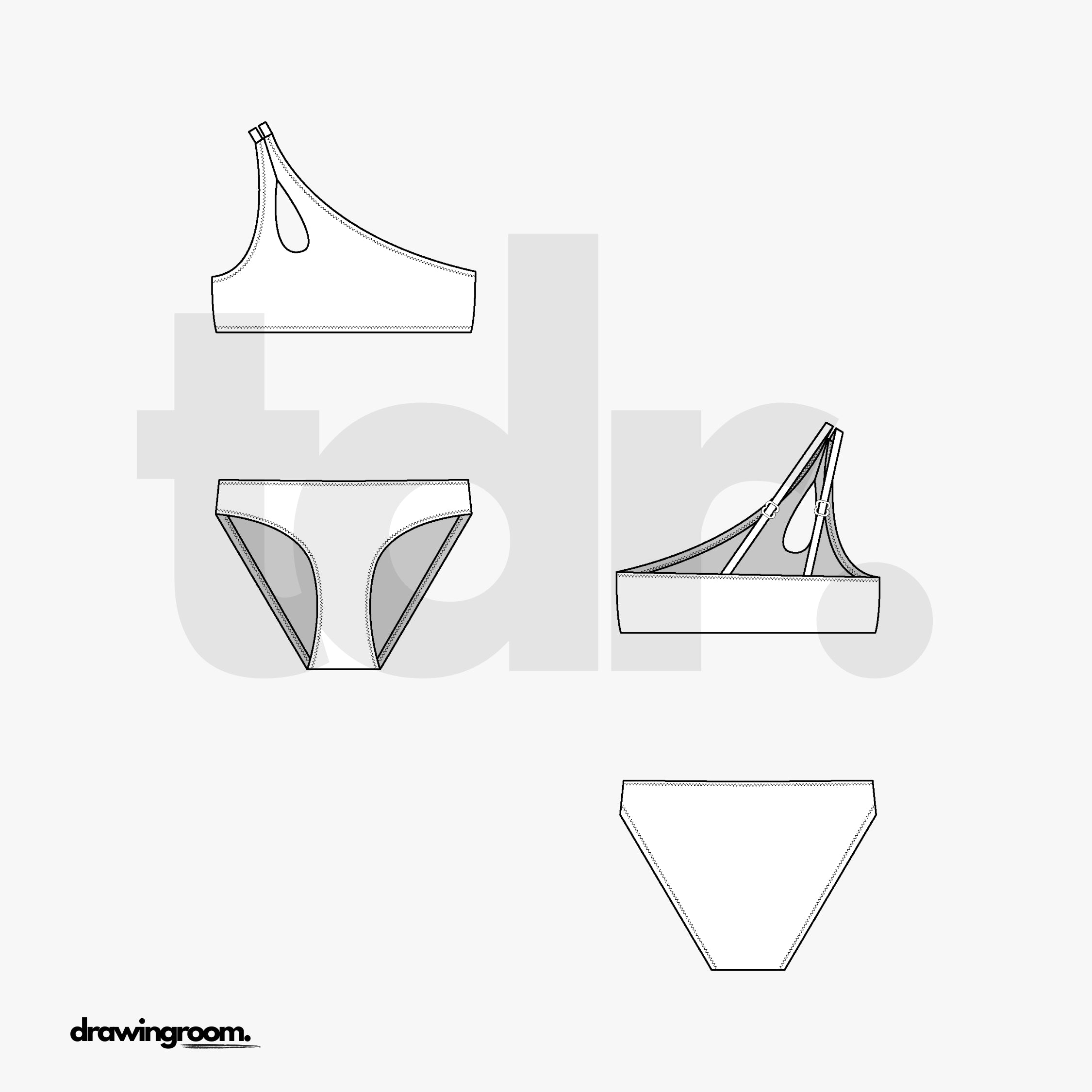 One Shoulder with Cut Out Two Piece Swim Suit - Flat Mockup Vector