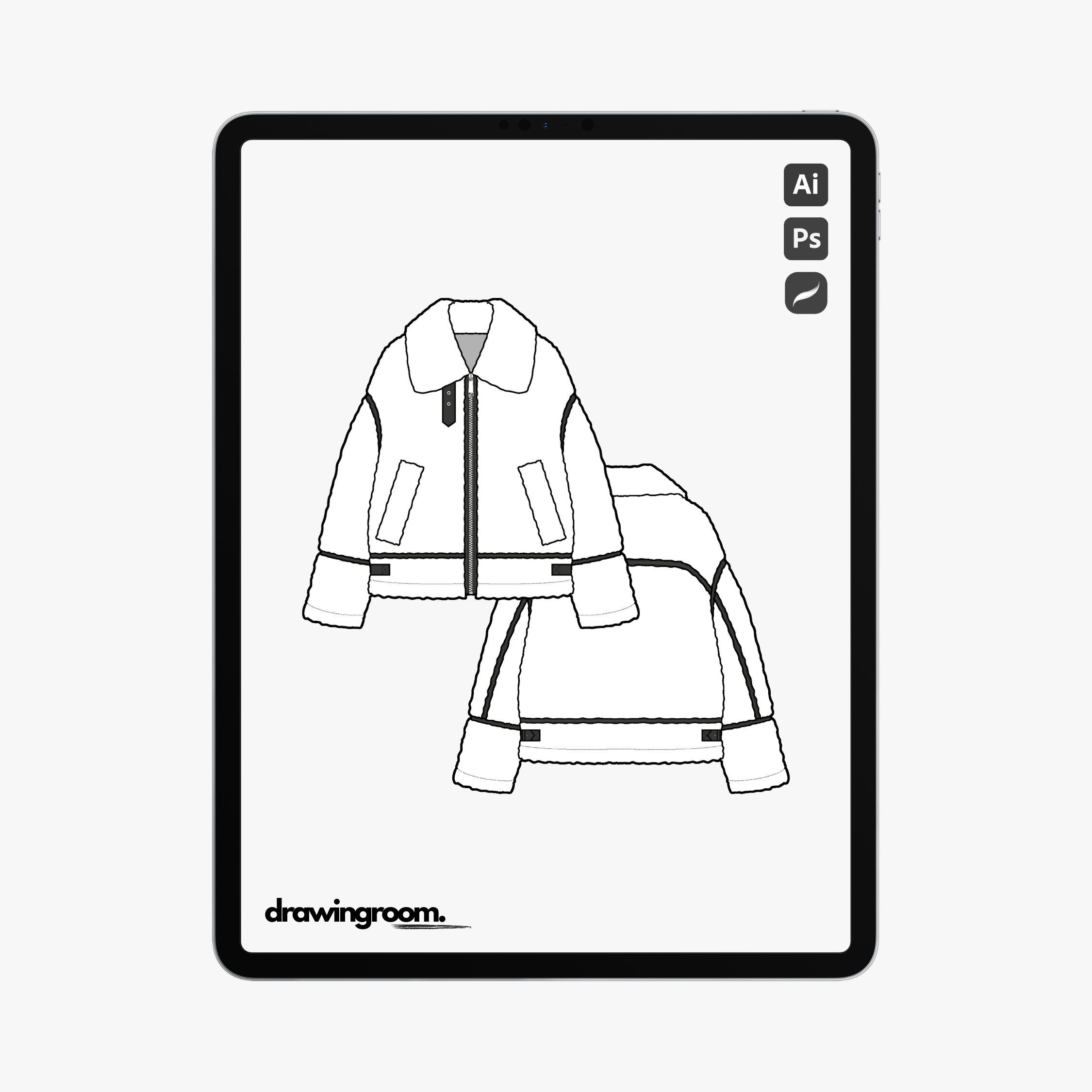 Oversize Fit Zip Up Aviator Jacket - Flat Mockup Vector