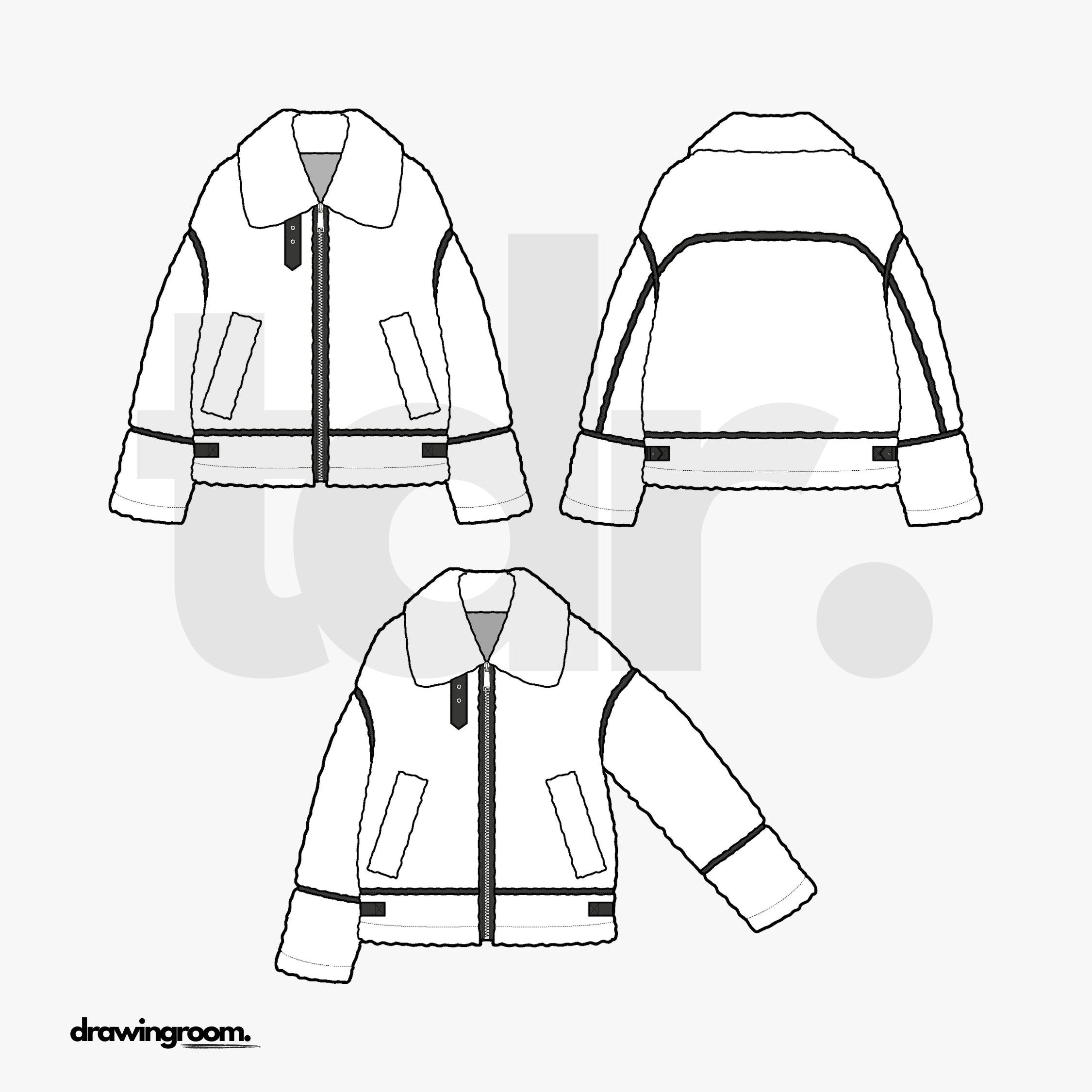 Oversize Fit Zip Up Aviator Jacket - Flat Mockup Vector