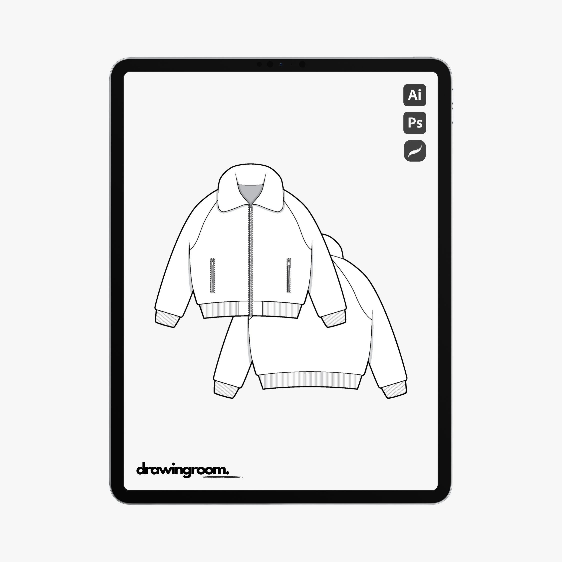 Oversized Bomber Zip Jacket - Flat Mockup Vector