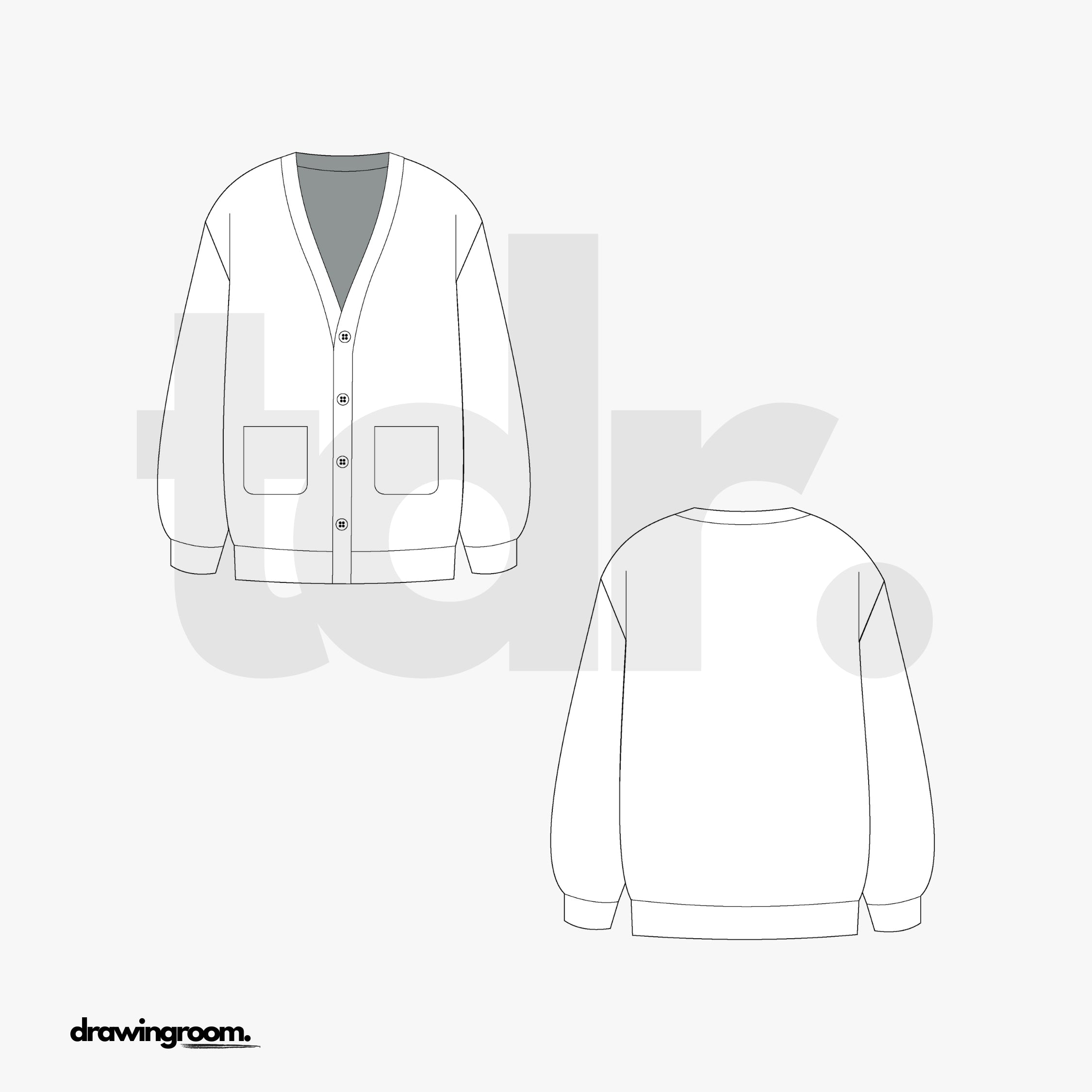 Relaxed Fit V-Neck Cardigan - Flat Mockup Vector