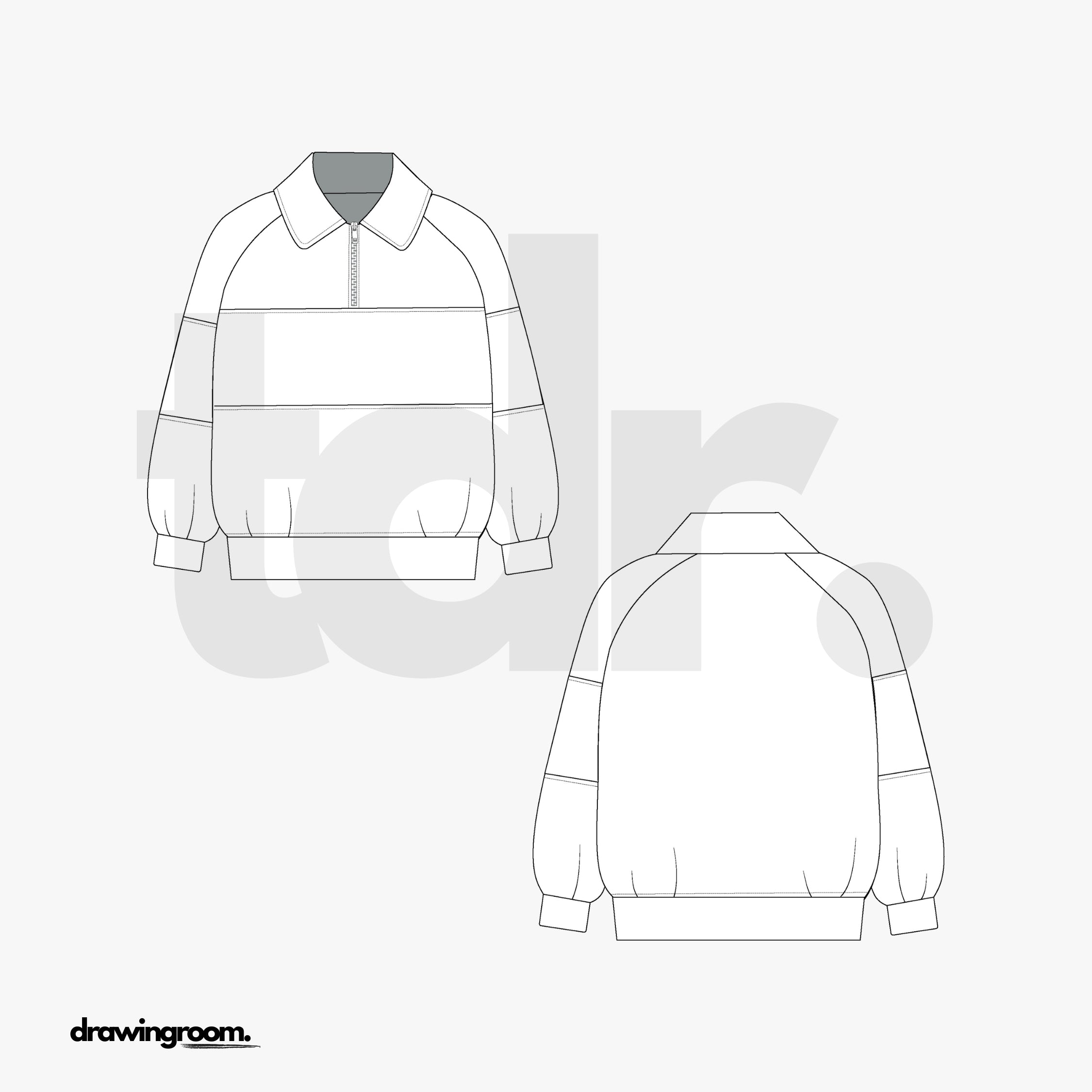 Oversized Pullover with Half Zip Collar - Flat Mockup Vector