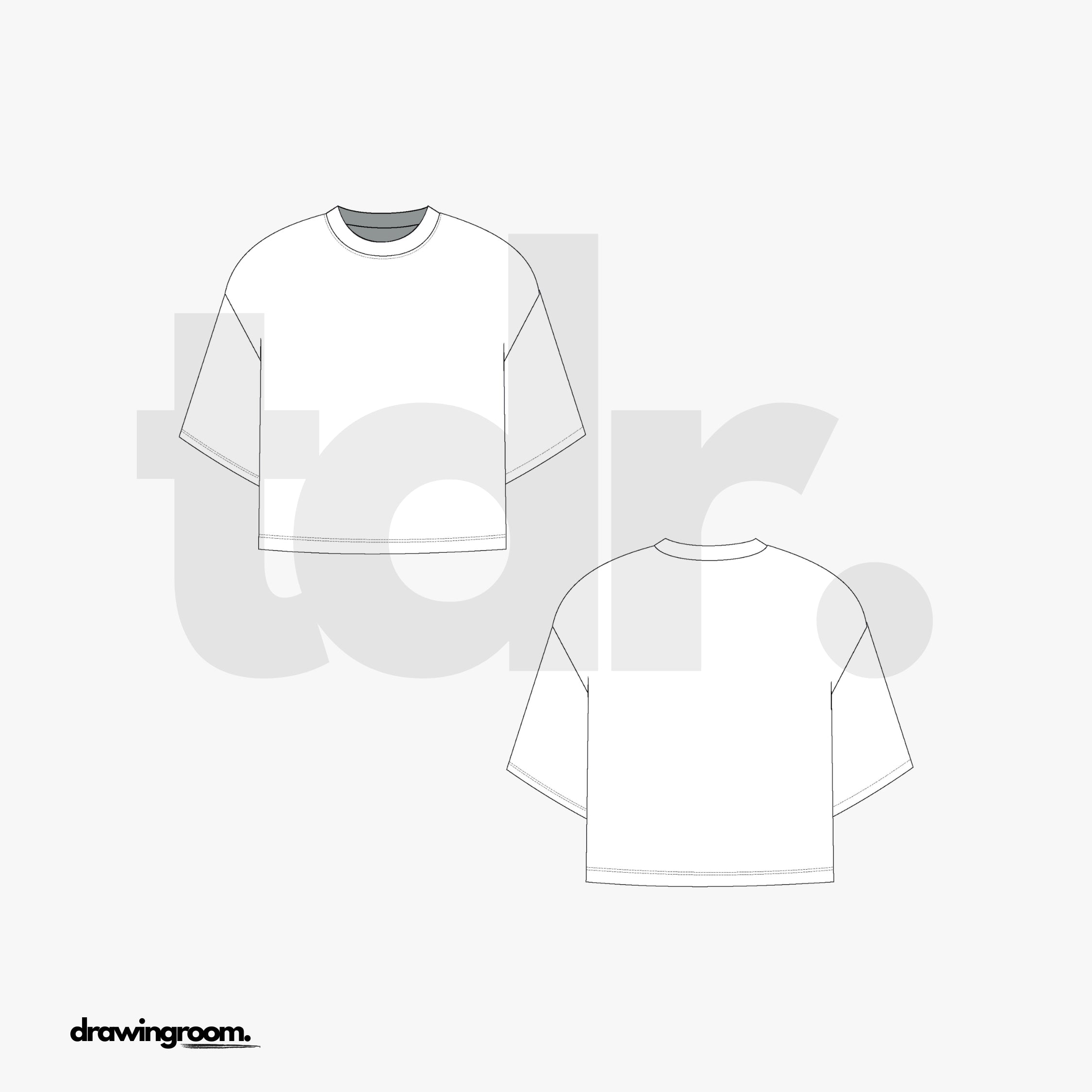 Cropped Oversized Fit T-Shirt with Drop Shoulder - Flat Mockup Vector