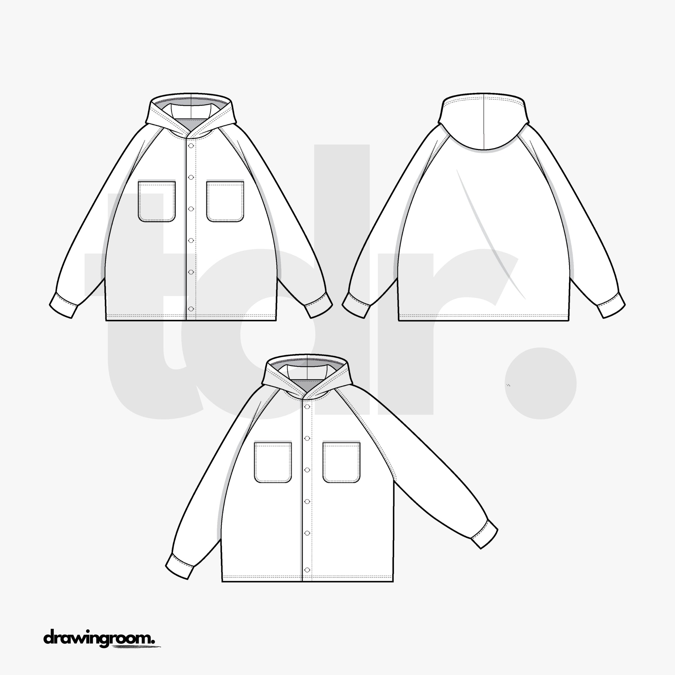 Oversized Raglan Zip Up Jacket with Hood - Flat Mockup Vector