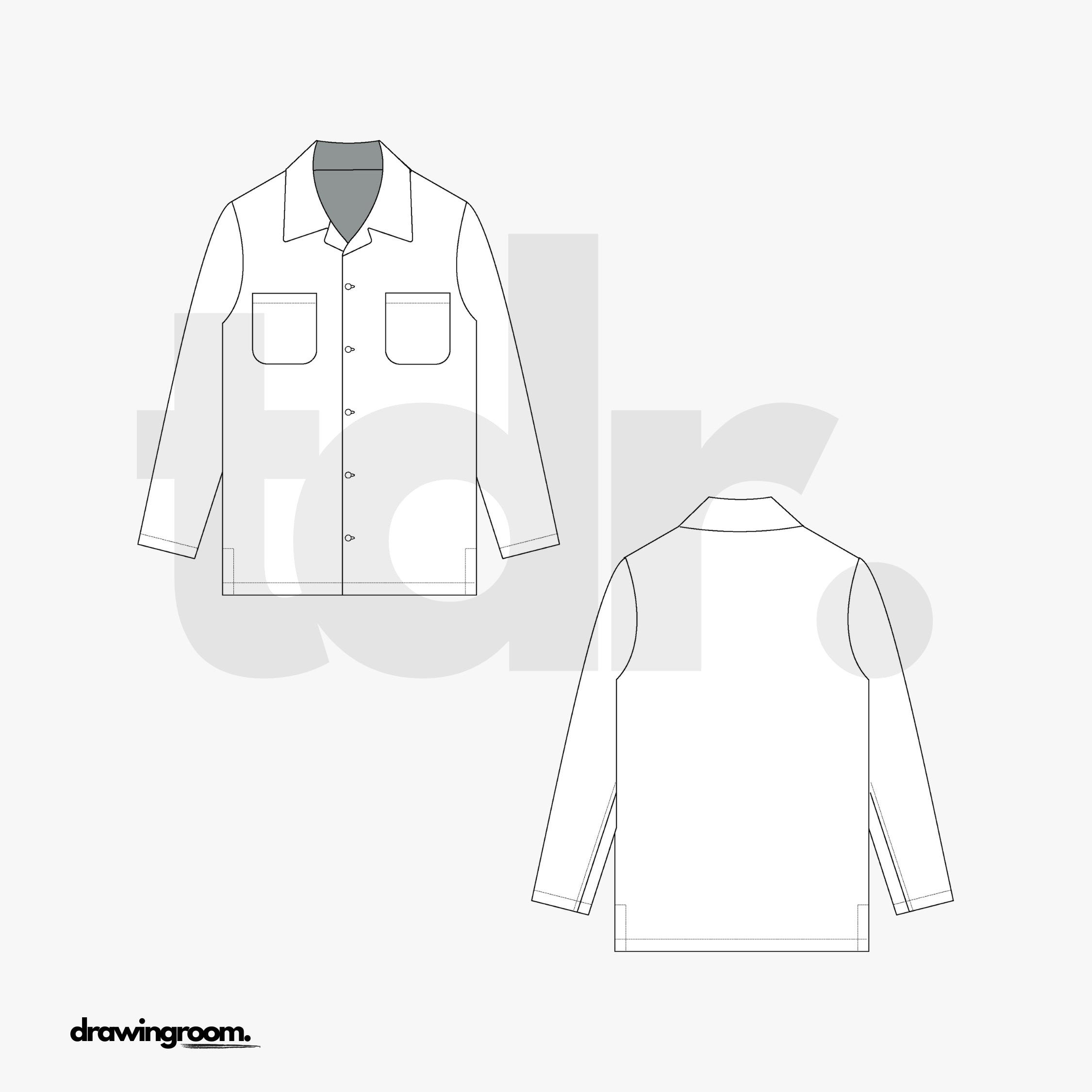 Oversized Long Sleeve Button Up with Double Pockets - Flat Mockup Vector