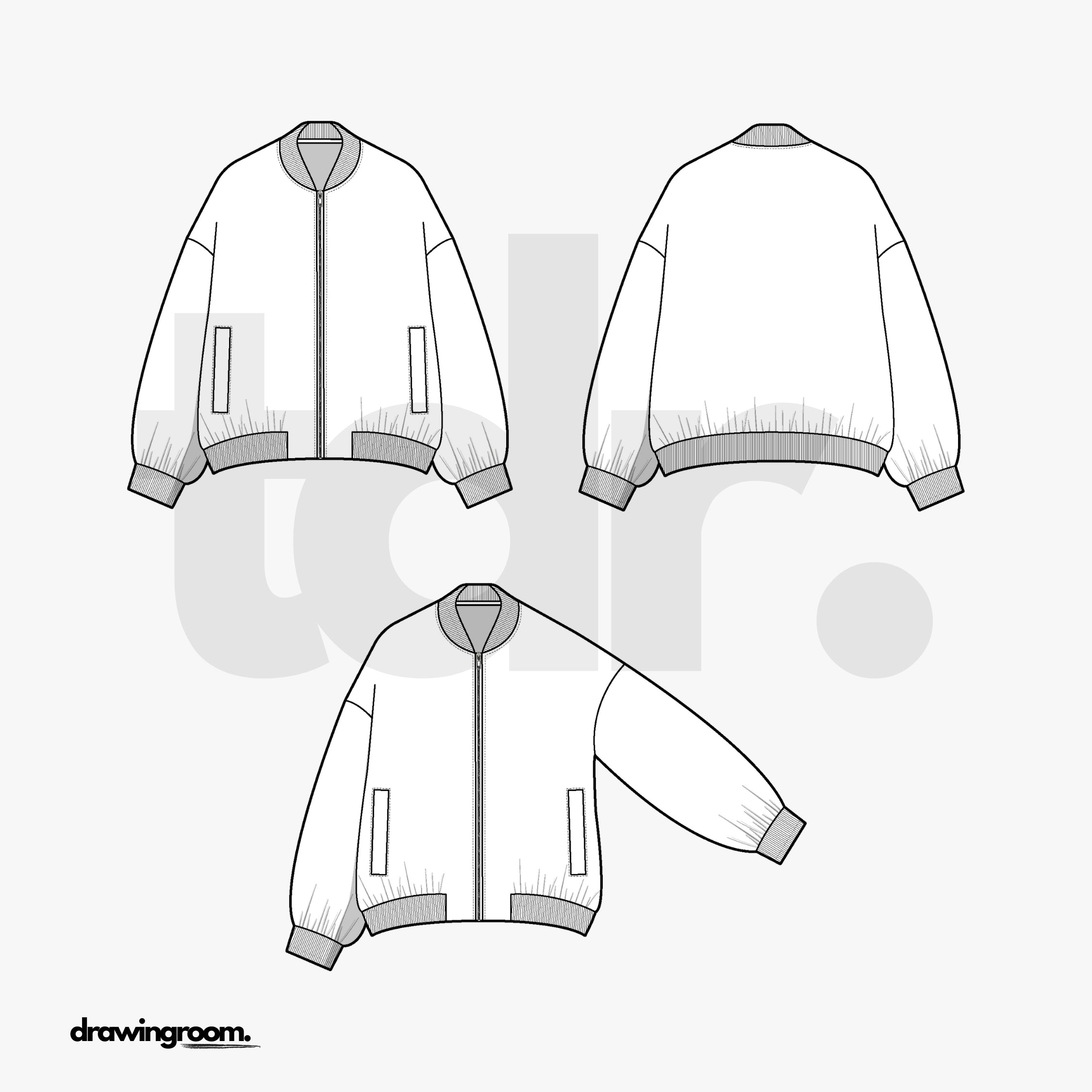 Oversized Fit Bomber Jacket with Welt Pockets - Flat Mockup Vector