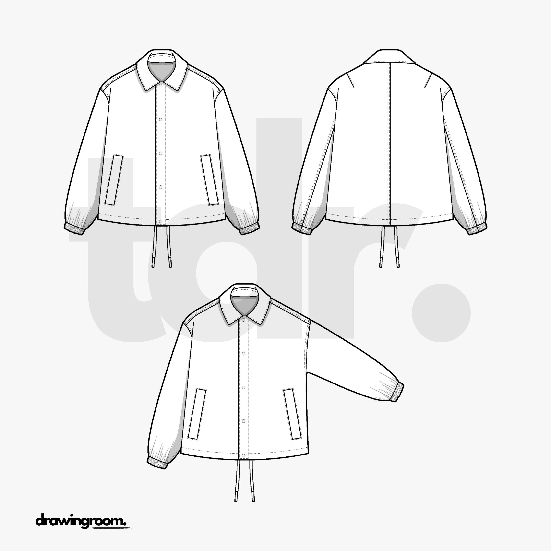 Oversized Fit Button Up Jacket with Drawstring Hem - Flat Mockup Vector