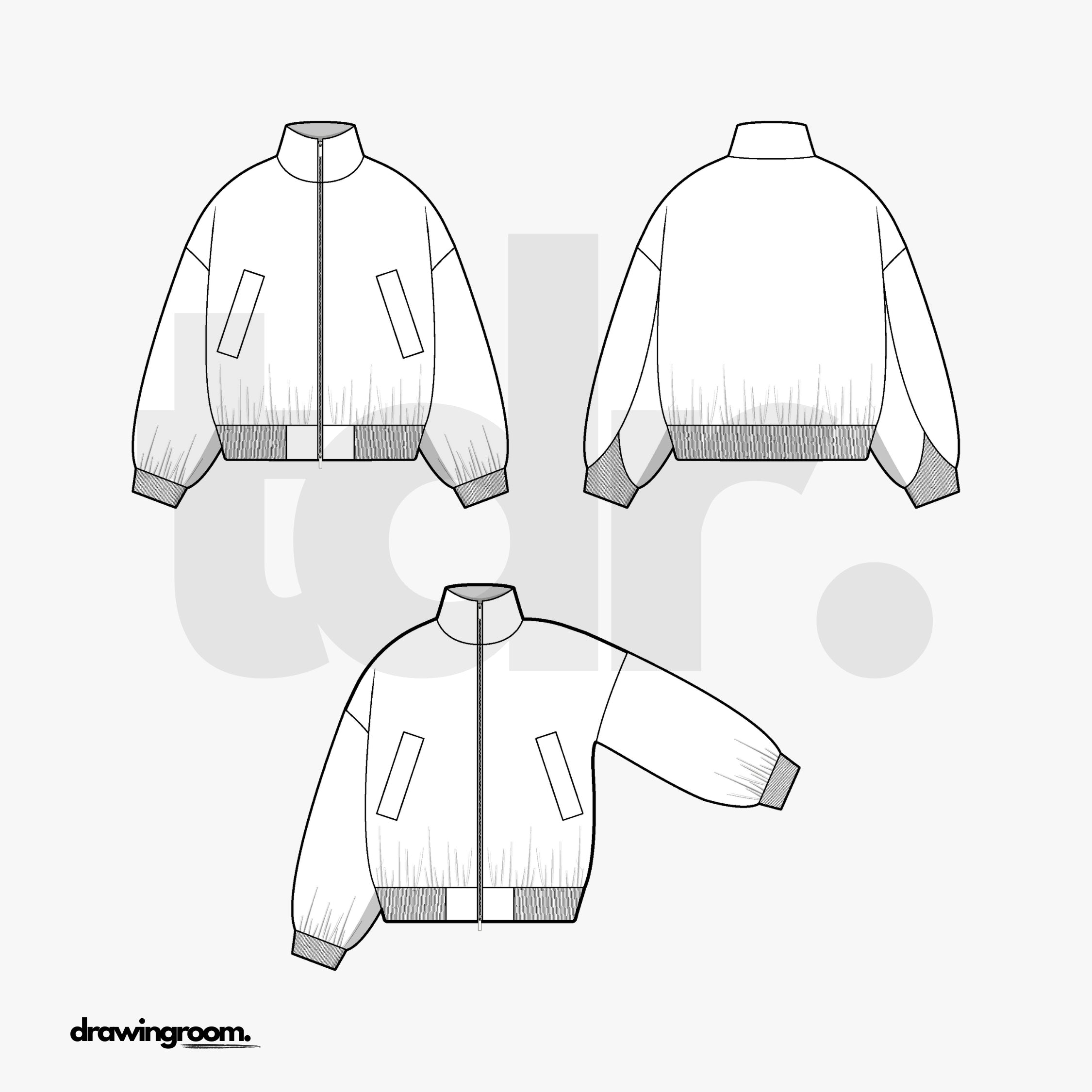 Oversized Fit Double End Zipper Bomber Jacket with Chest Flap Pockets - Flat Mockup Vector