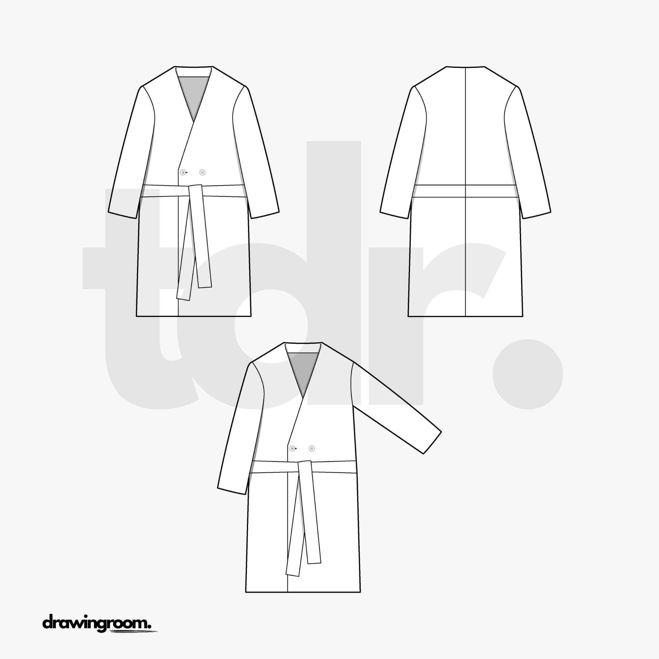 Oversized Fit Double Breasted Coat with Belt - Flat Mockup Vector