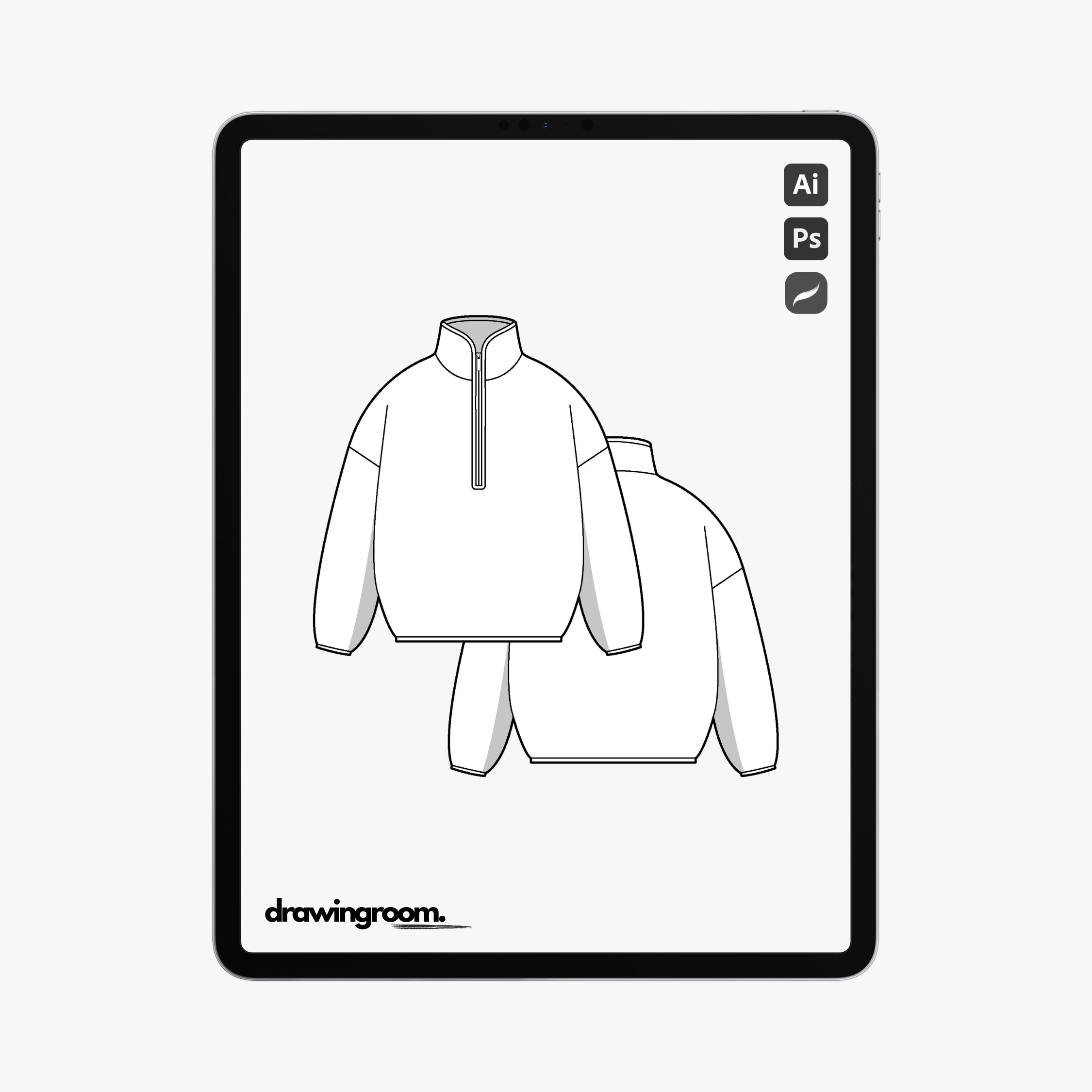 Oversized Fit Half Zip Pullover Sweater - Flat Mockup Vector