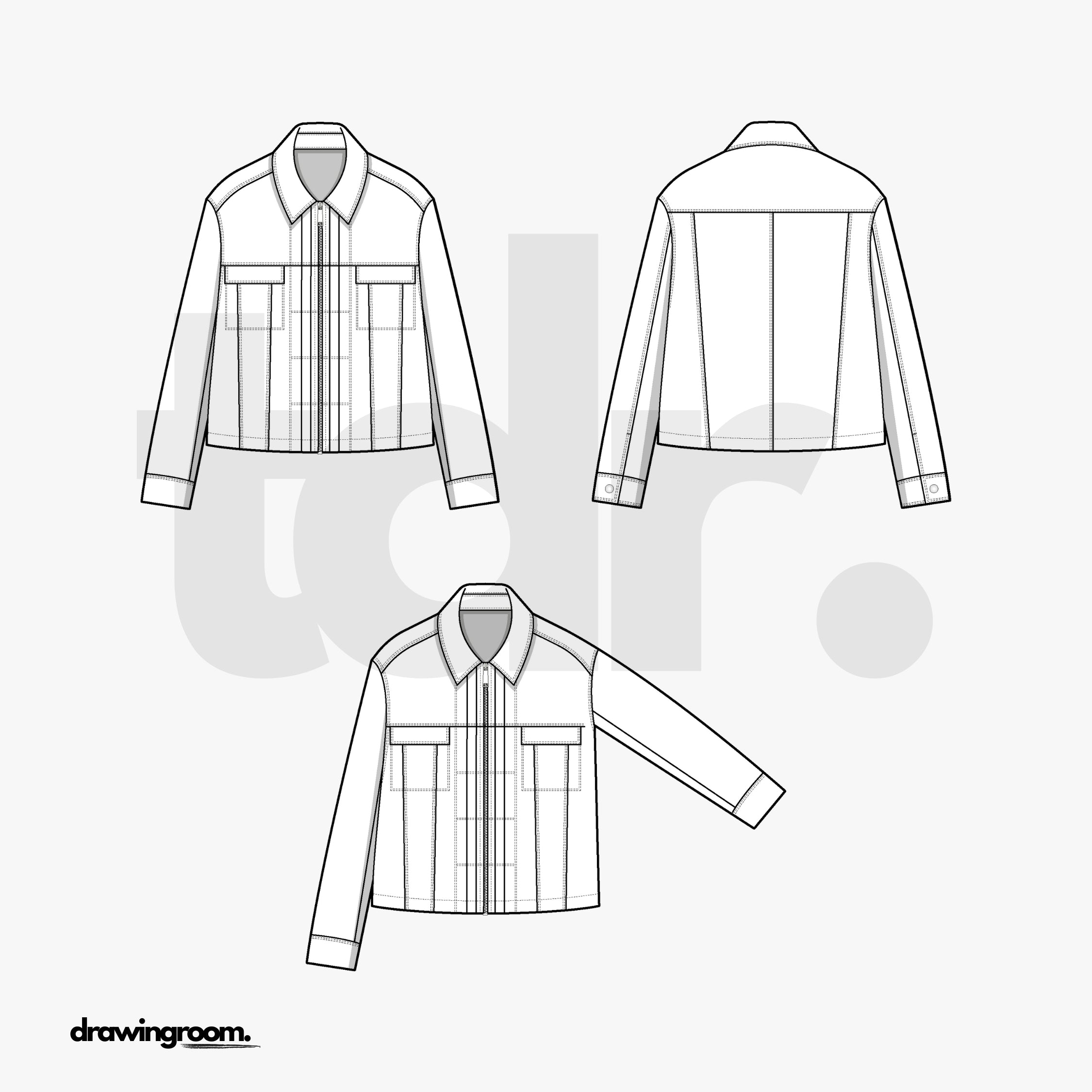 Oversized Fit Jean Jacket with Stitching Details - Flat Mockup Vector