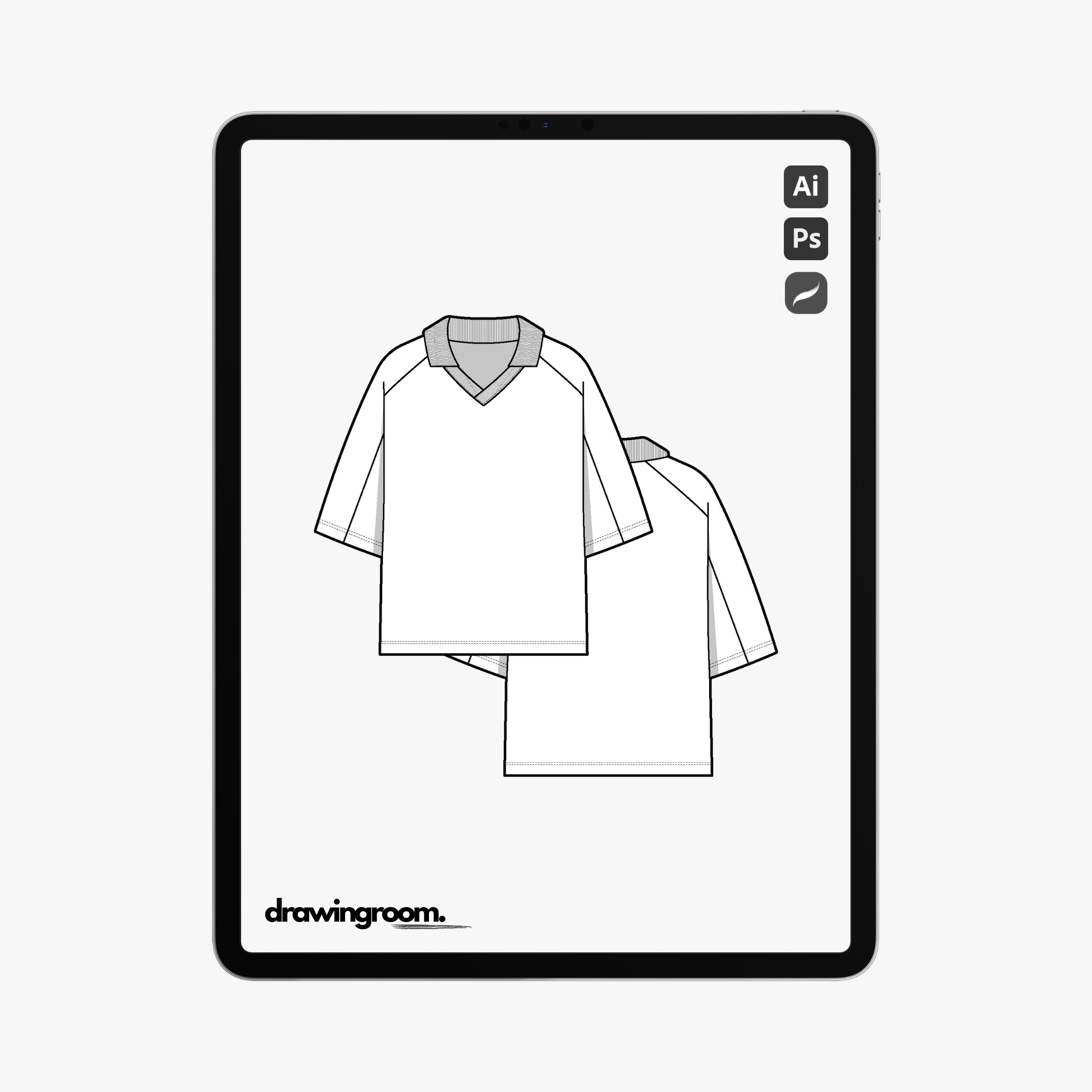 Oversized Fit Polo Shirt with Cut and Sew Sleeve Details - Flat Mockup Vector