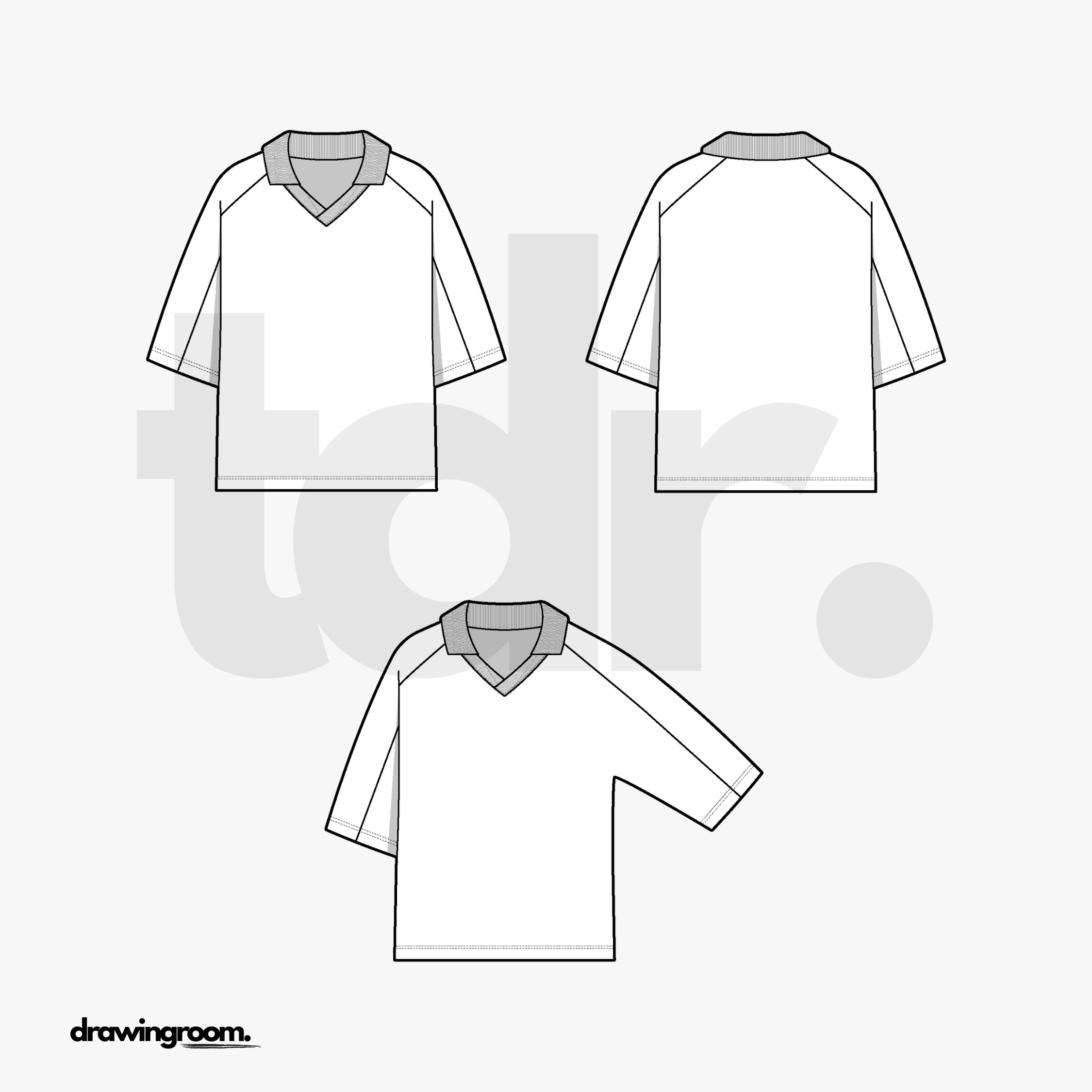 Oversized Fit Polo Shirt with Cut and Sew Sleeve Details - Flat Mockup Vector