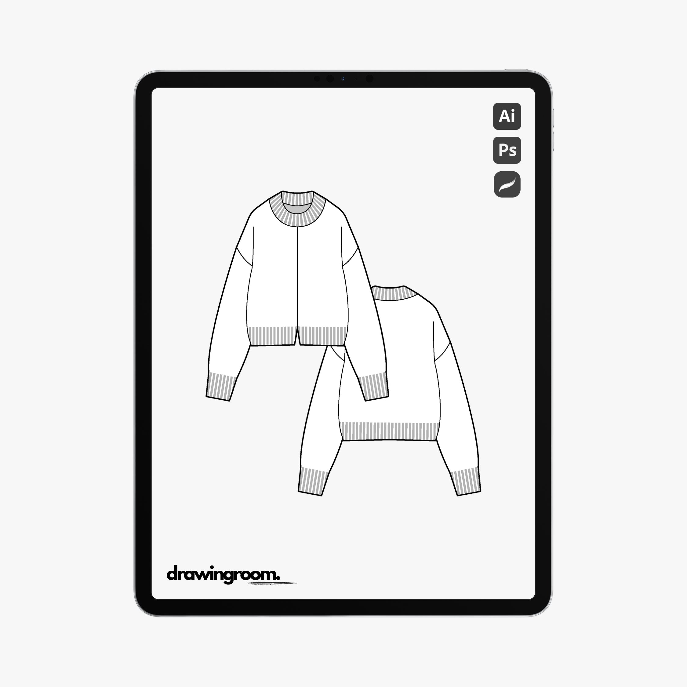 Oversized Fit Pullover Sweater with Centerfront Cut and Sew Detail - Flat Mockup Vector