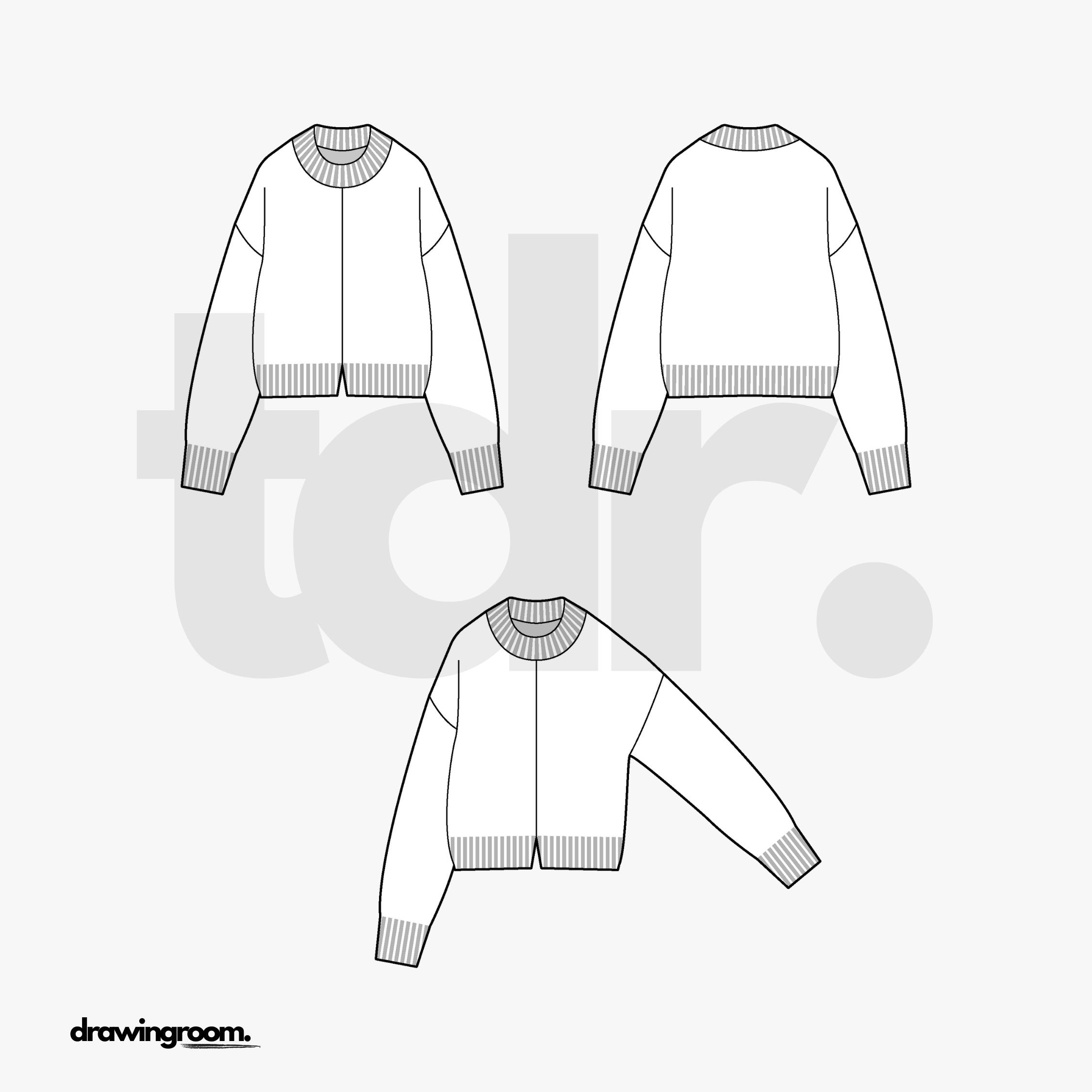 Oversized Fit Pullover Sweater with Centerfront Cut and Sew Detail - Flat Mockup Vector