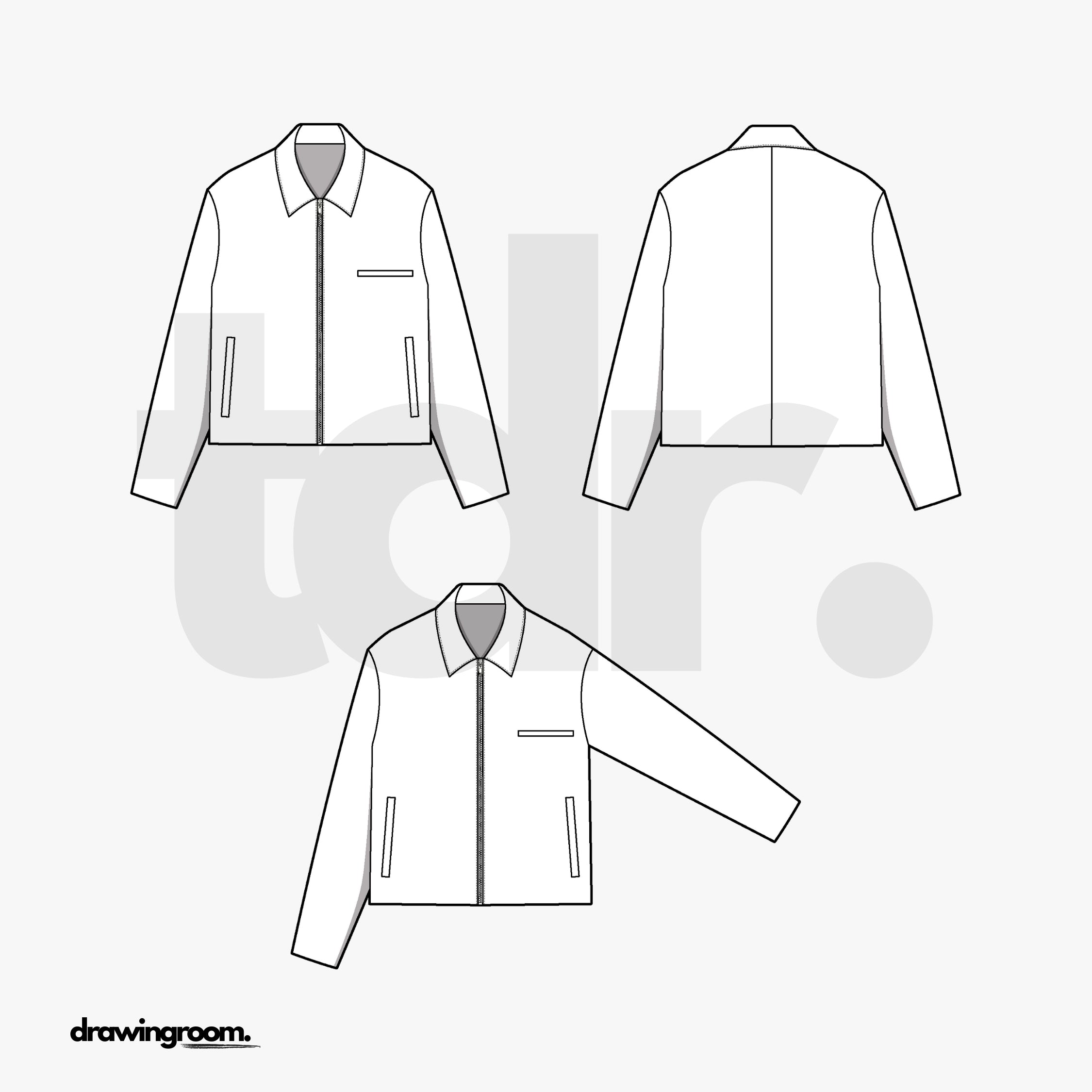 Oversized Fit Zip Up Harrington Jacket with Welt Pockets - Flat Mockup Vector