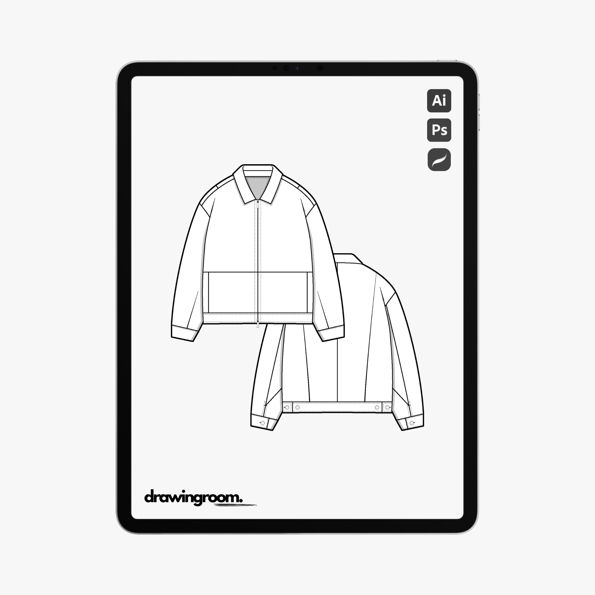 Oversized Fit Zip Up Jacket with Square Cut and Sew Pockets - Flat Mockup Vector