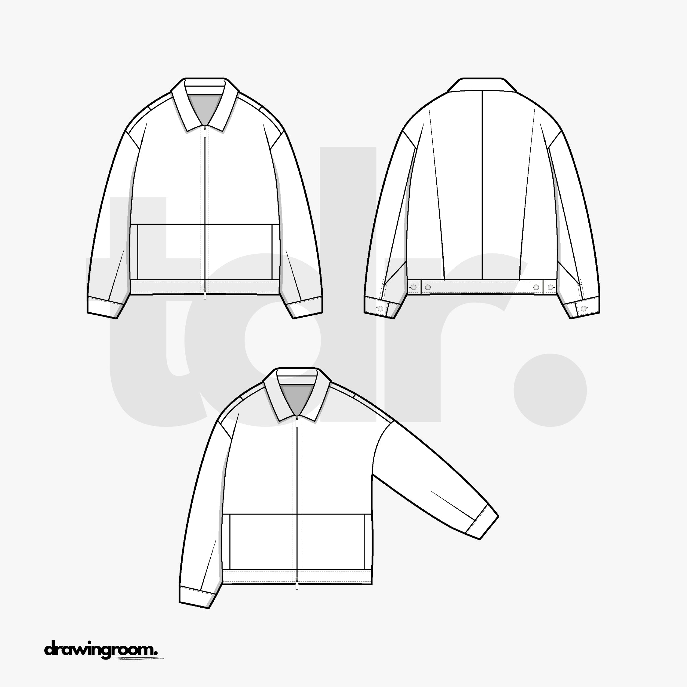 Oversized Fit Zip Up Jacket with Square Cut and Sew Pockets - Flat Mockup Vector