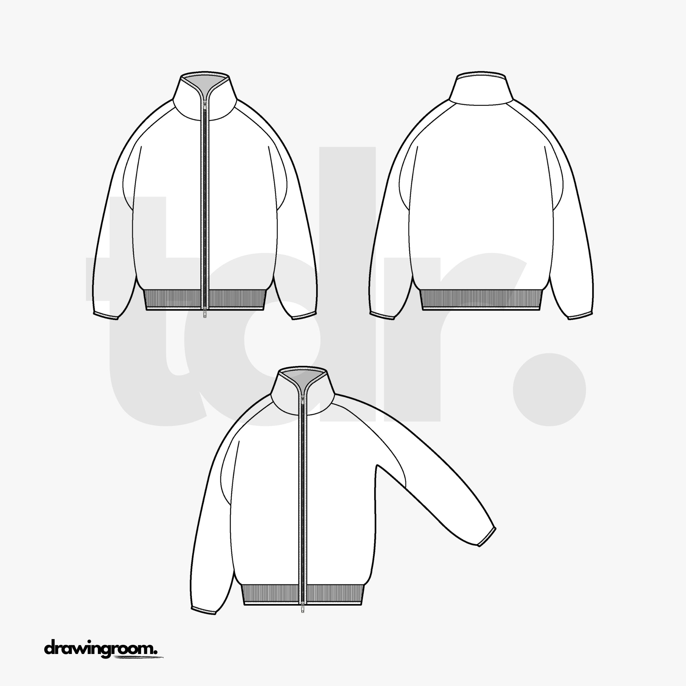 Oversized Fit Zip Up Sweater with Raglan Sleeves - Flat Mockup Vector