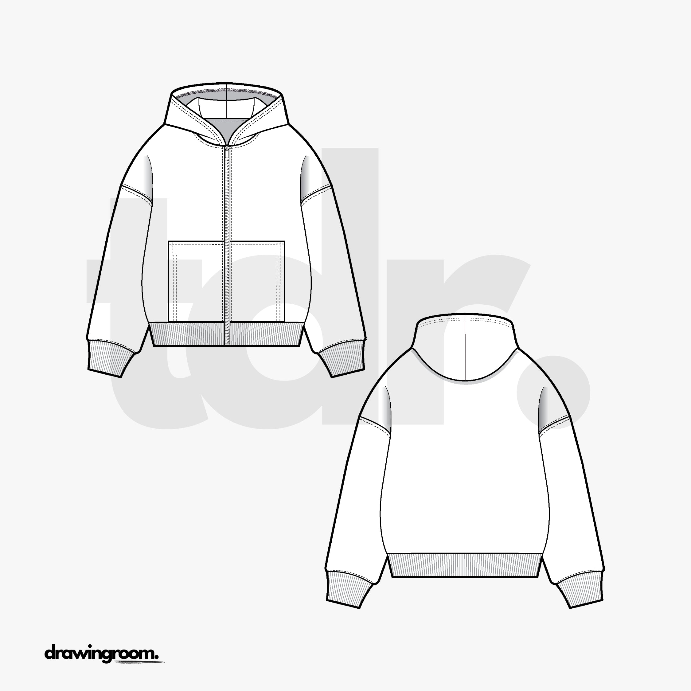 Oversized Zip Up Hoodie with Square Kangaroo Pocket - Flat Mockup Vector