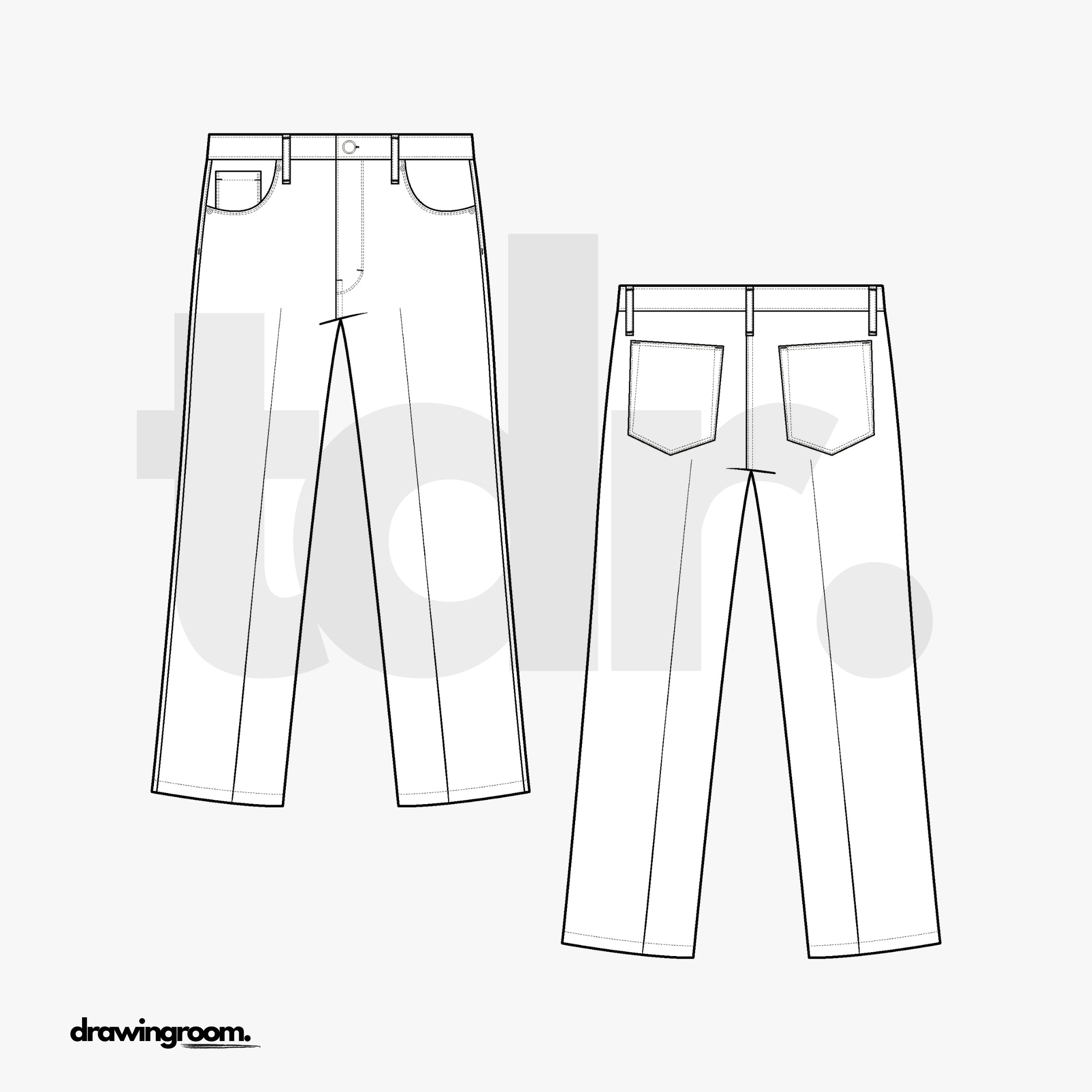 Pressed Cropped Straight Fit Jeans - Flat Mockup Vector