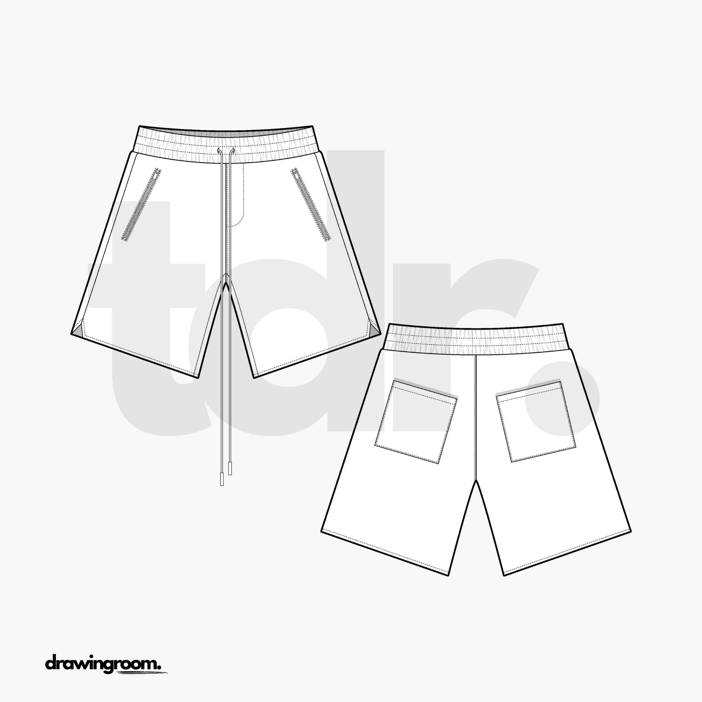 Athletic Shorts with Zip Pockets - Flat Mockup Vector