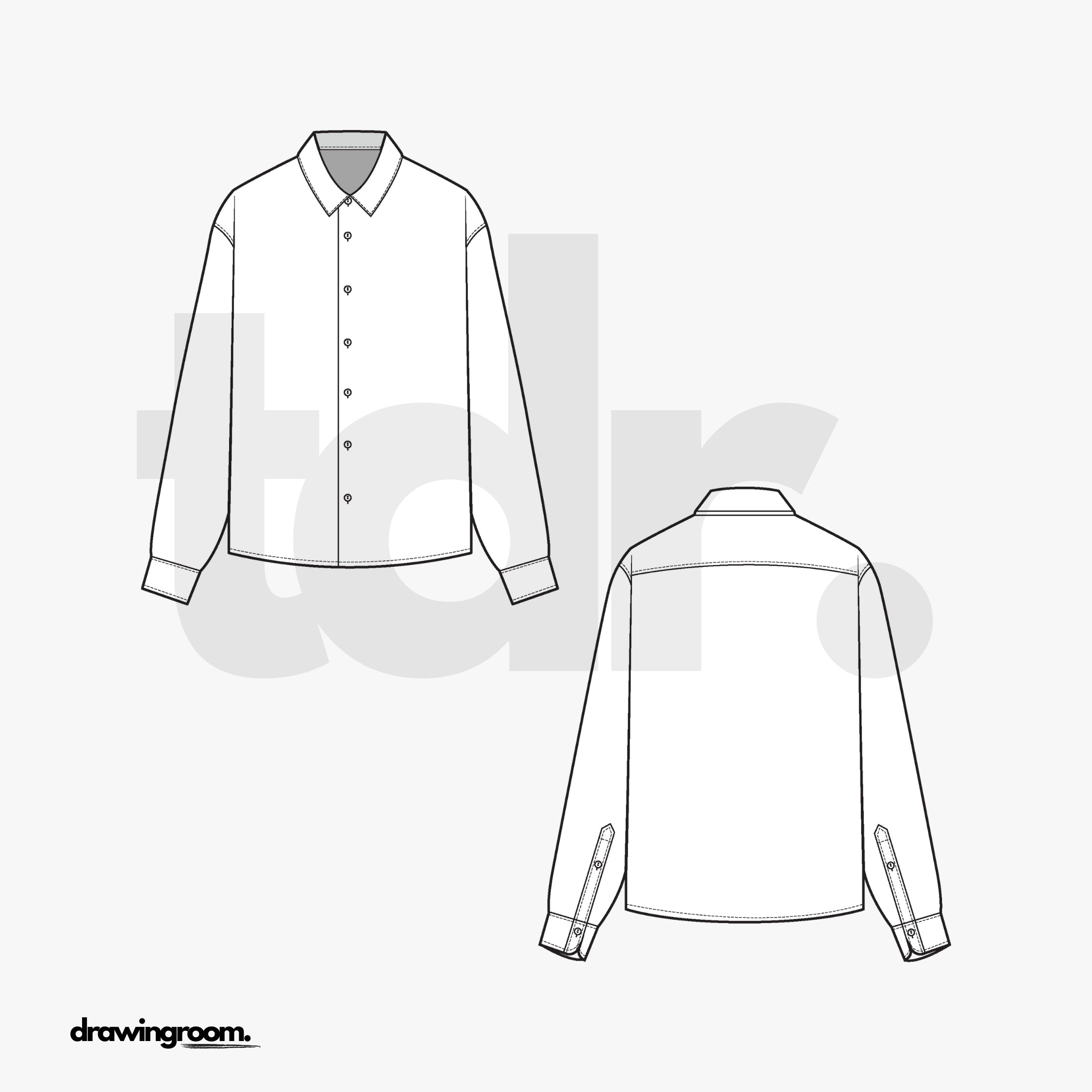 Regular Fit Long Sleeve Button Up with Drop Shoulder Sleeve - Flat Mockup Vector