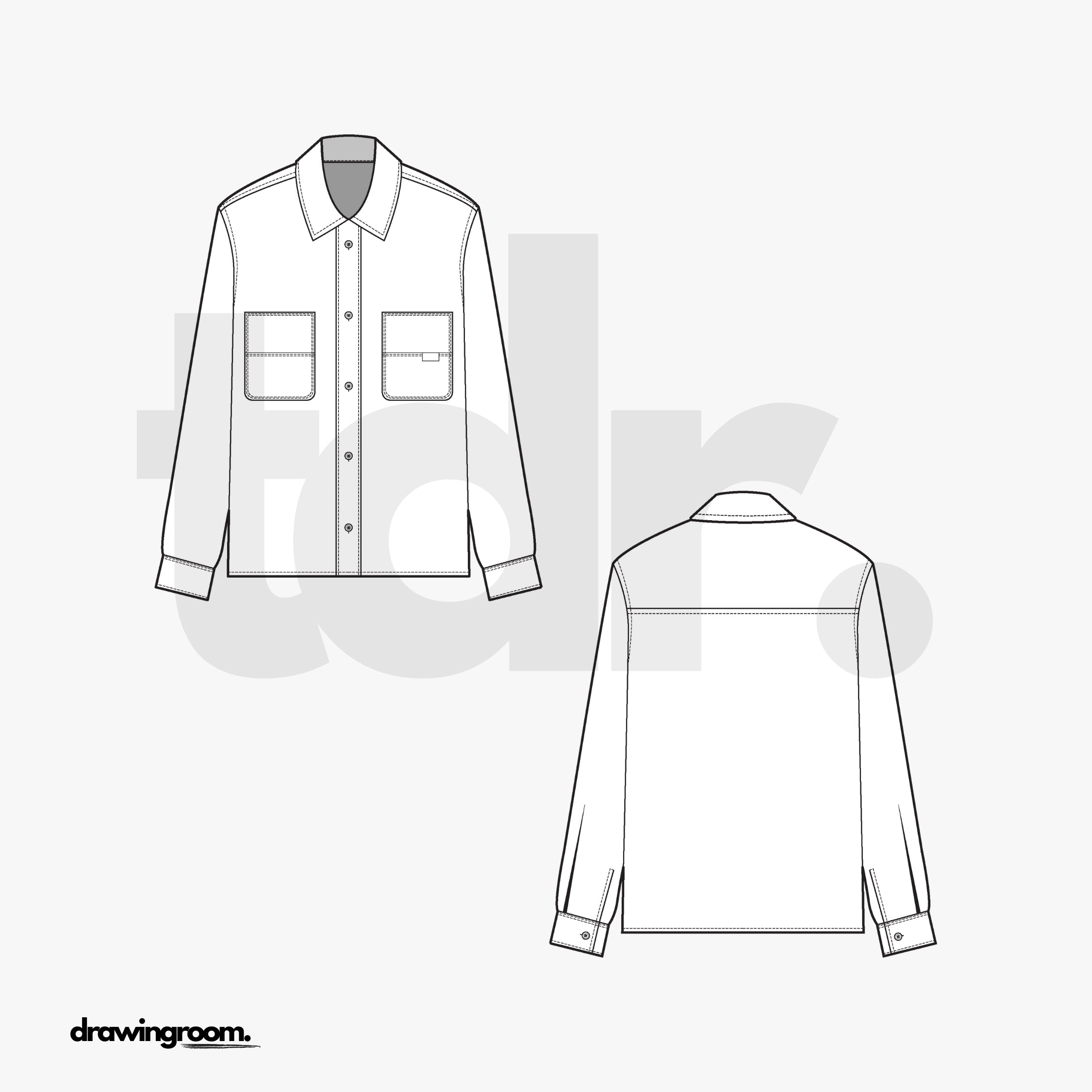 Regular Fit Long Sleeve Button Up with 2 Pockets - Flat Mockup Vector