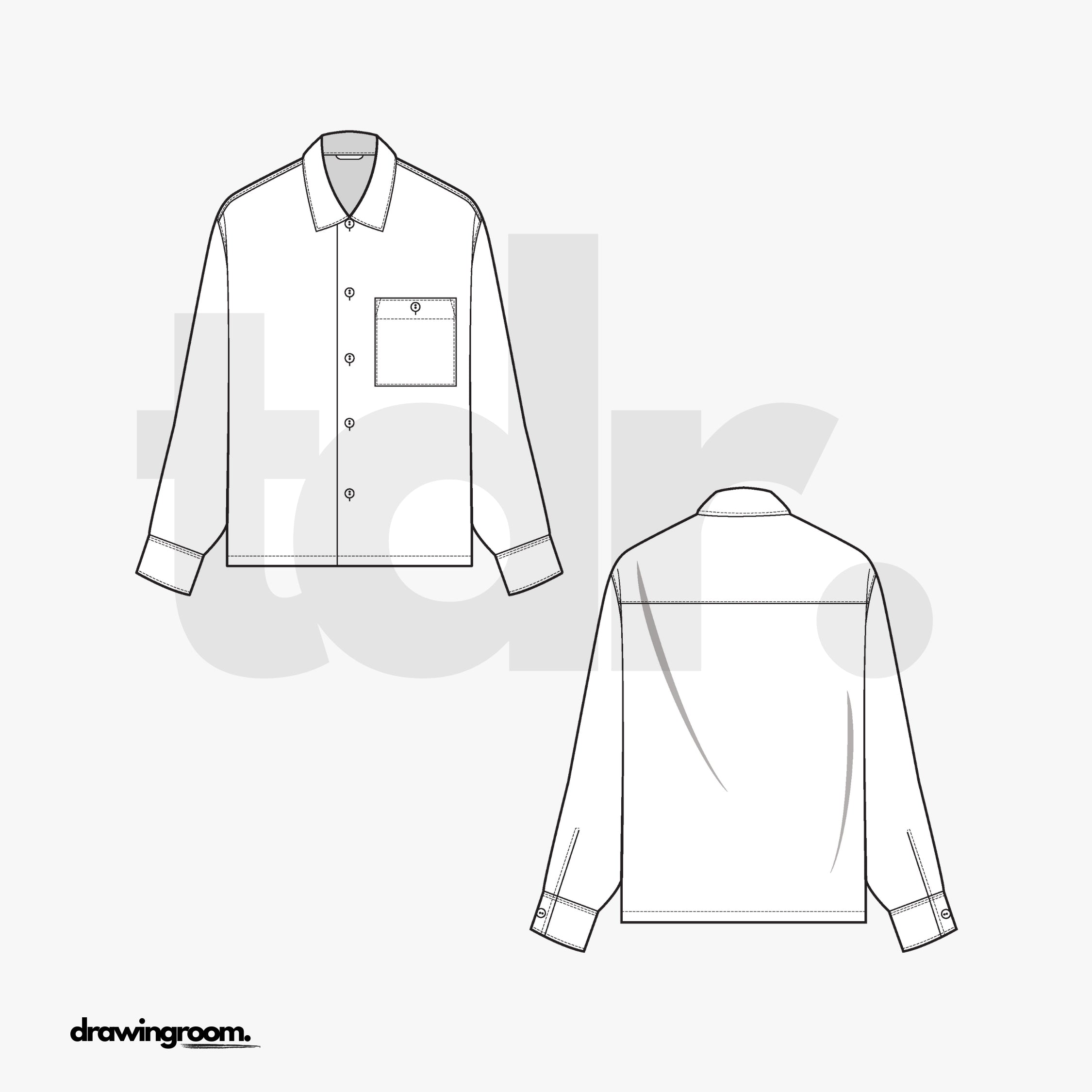 Regular Fit Long Sleeve Button Up with 1 Pocket - Flat Mockup Vector