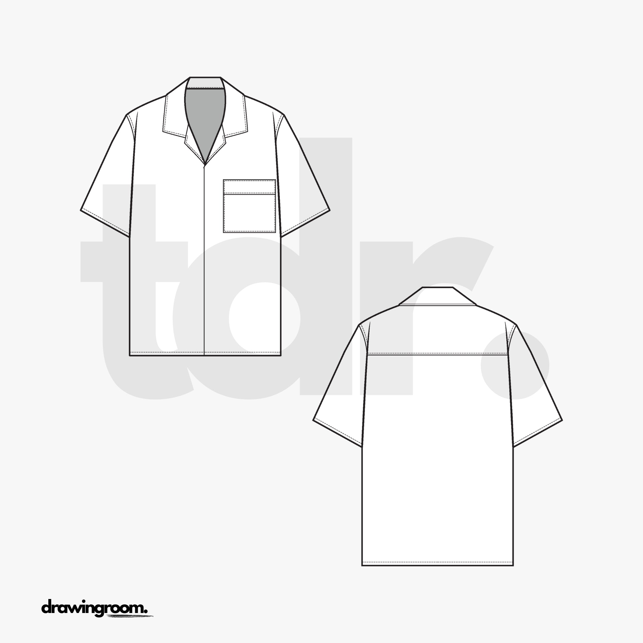 Relaxed Fit Short Sleeve Button Up with Front Pocket - Flat Mockup Vector