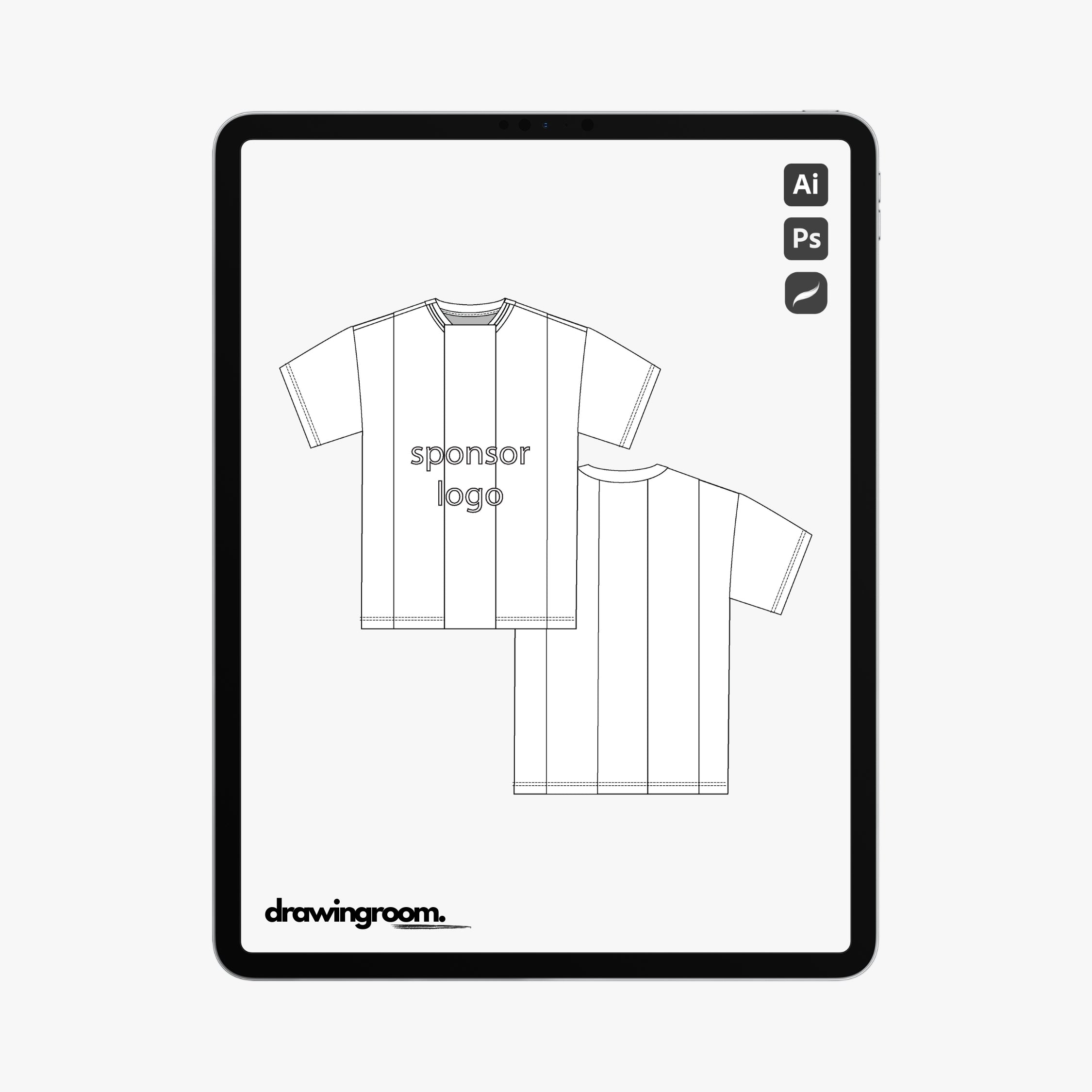 Short Sleeve Athletic Jersey with Vertical Lines - Flat Mockup Vector