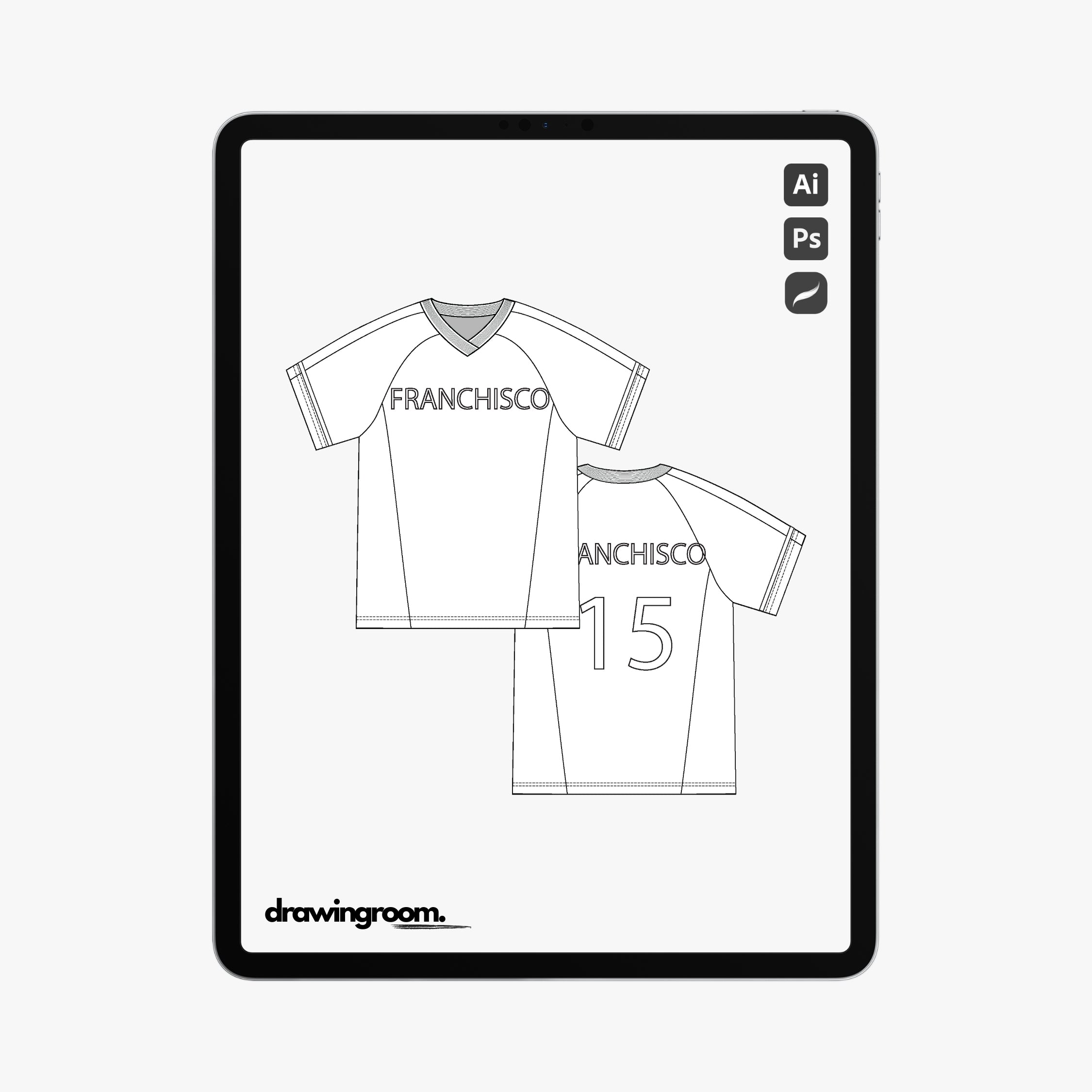 Short Sleeve Athletic Jersey with Contrasting Collar - Flat Mockup Vector